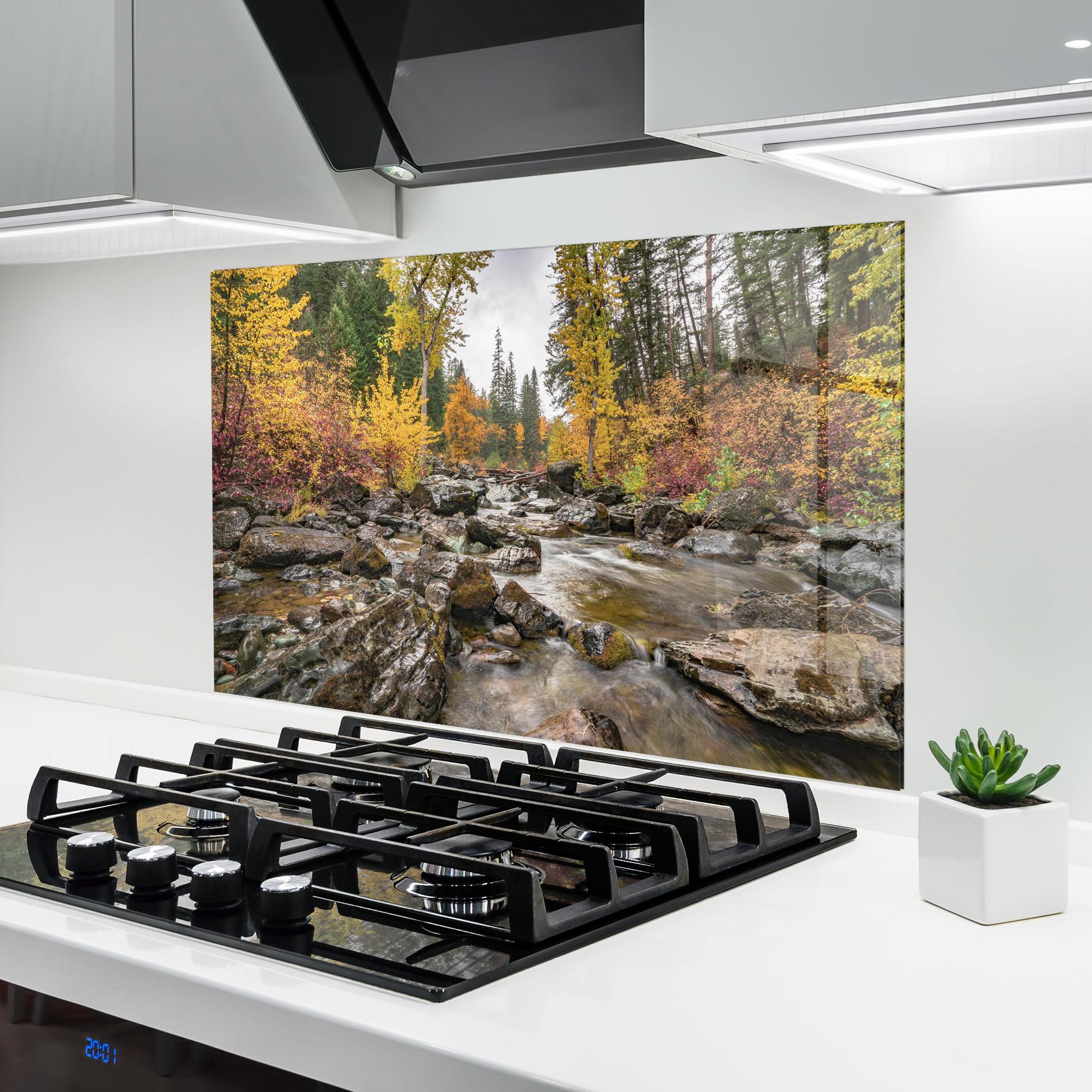 Küchenrückwand Glas Autumn Stream mockup 6