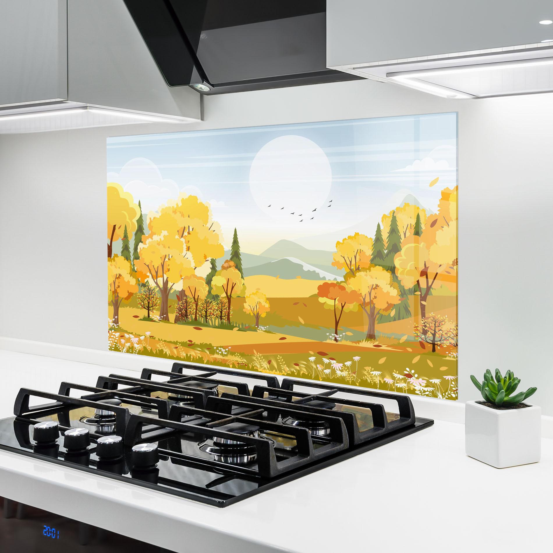 Küchenrückwand Glas Autumn Yellow View mockup 6