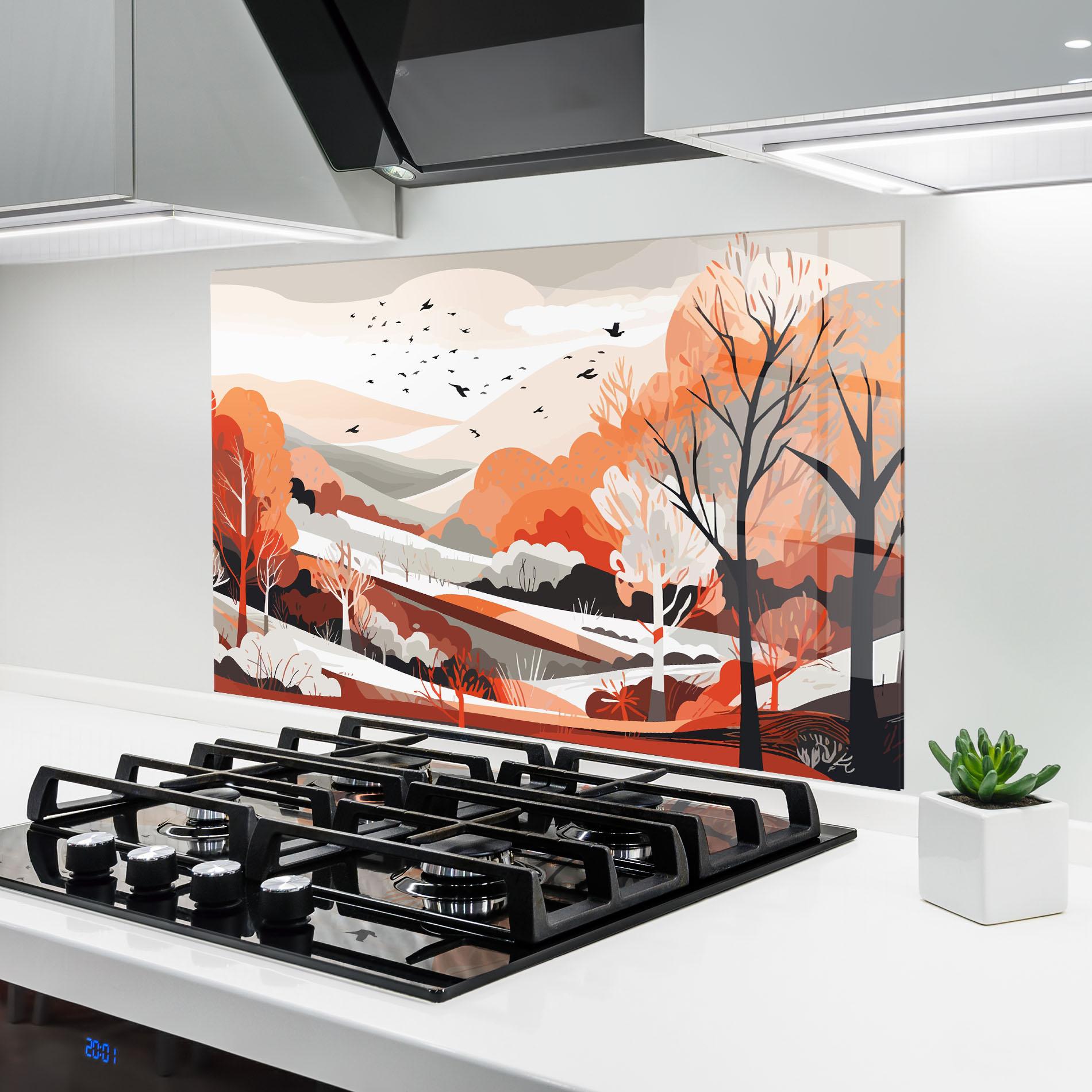 Küchenrückwand Glas Grey Orange Autumn mockup 6