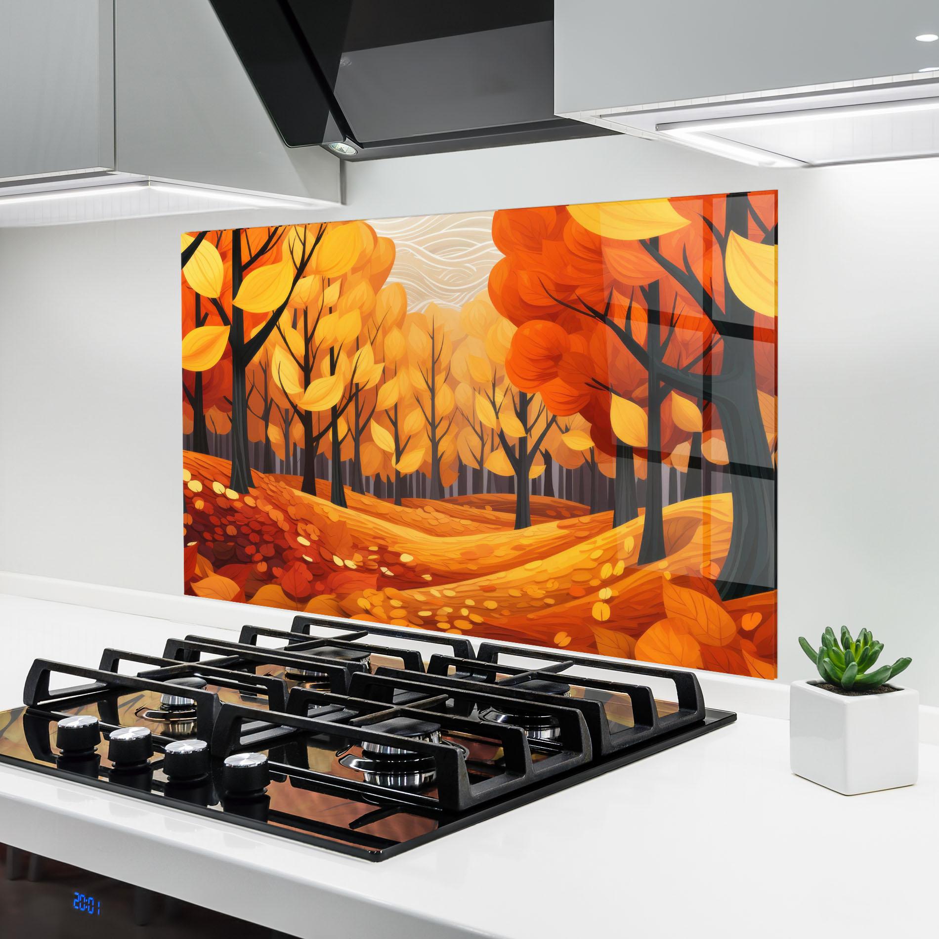 Küchenrückwand Glas Orange Trees Forest mockup 6