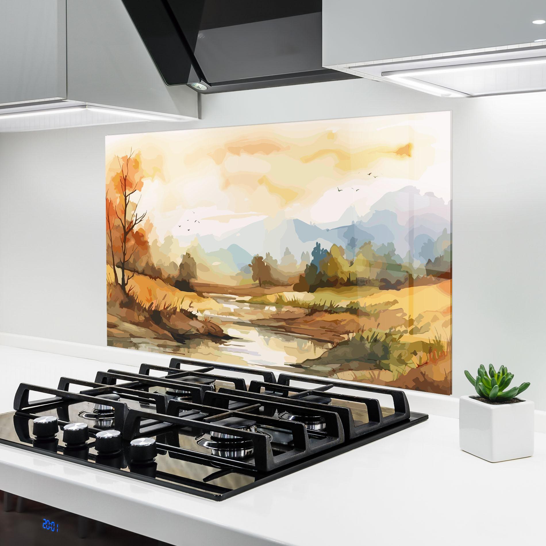 Küchenrückwand Glas Orange Yellow Autumn mockup 6