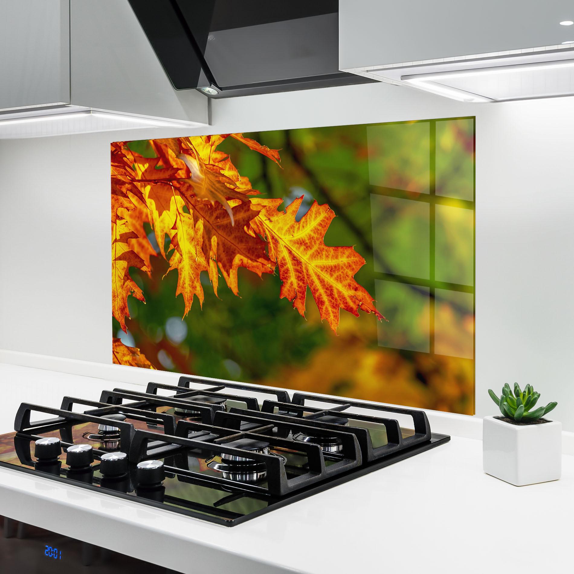 Küchenrückwand Glas Orange Yellow Leaves mockup 6