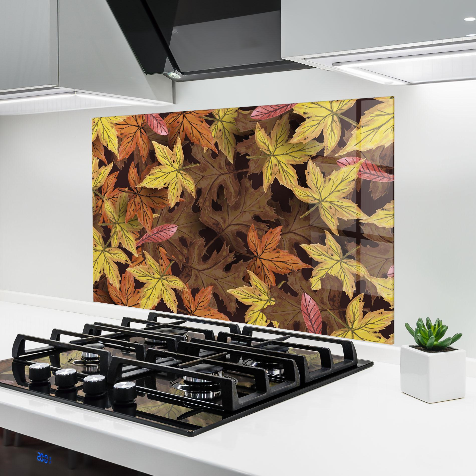Küchenrückwand Glas Painted Leaves mockup 6