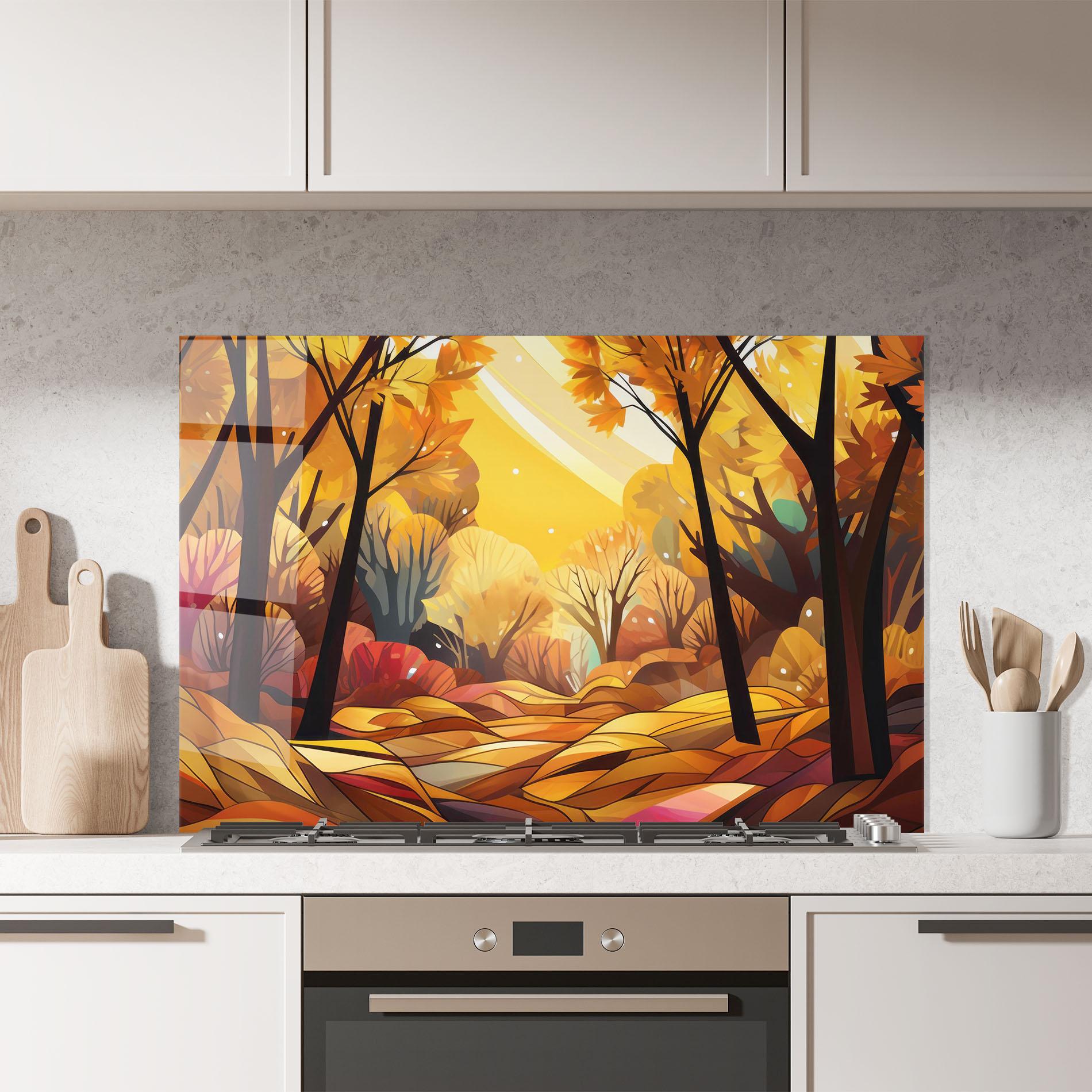 Küchenrückwand Glas Autumn Forest Art mockup 7
