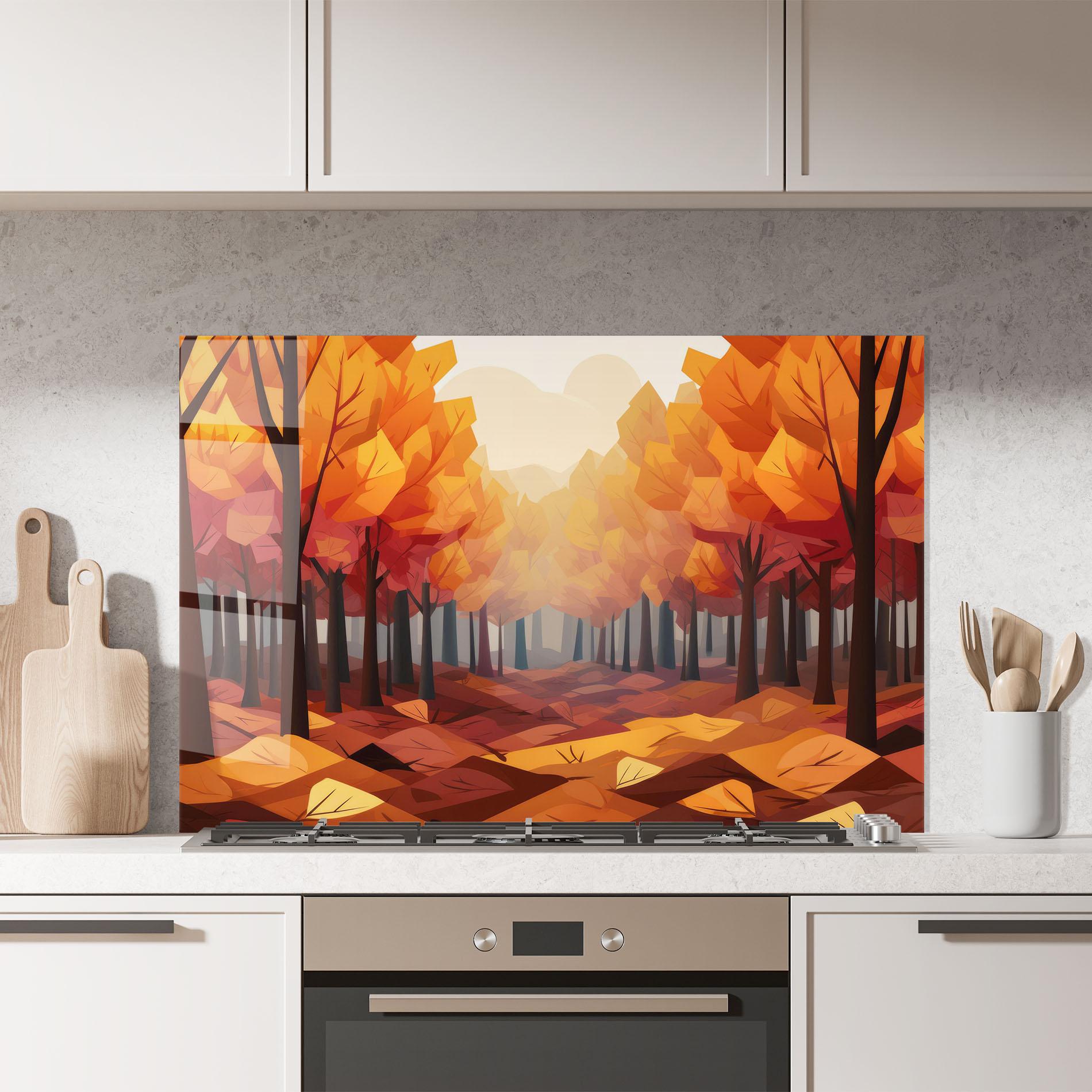 Küchenrückwand Glas Autumn Forest View mockup 7