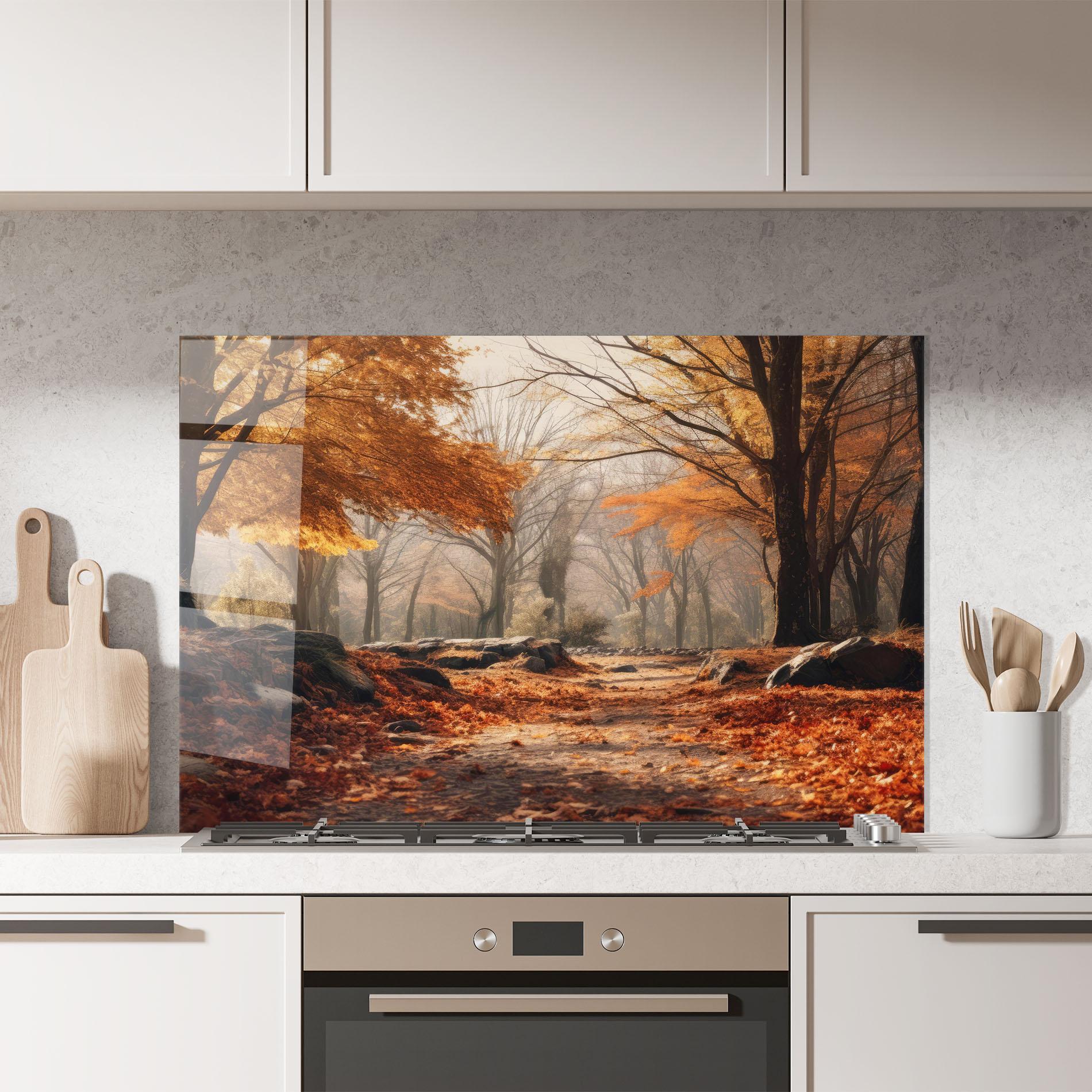 Küchenrückwand Glas Autumn Forest mockup 7