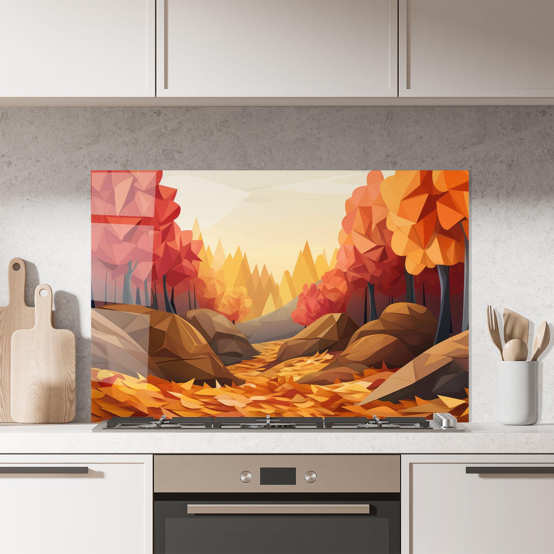 Küchenrückwand Glas Autumn Orange Forest mockup 7