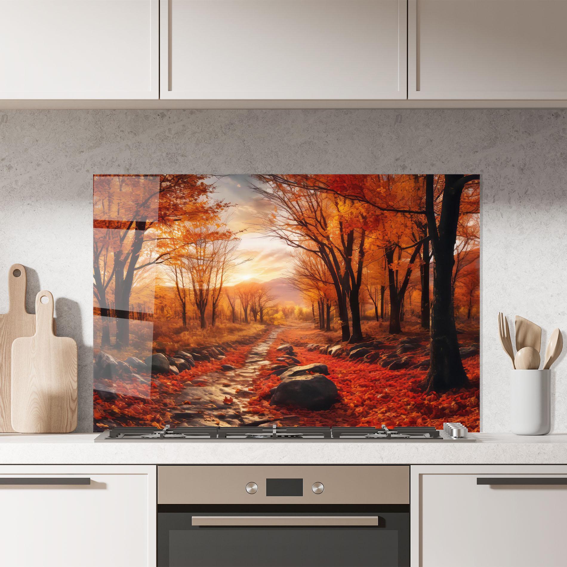 Küchenrückwand Glas Autumn Path mockup 7