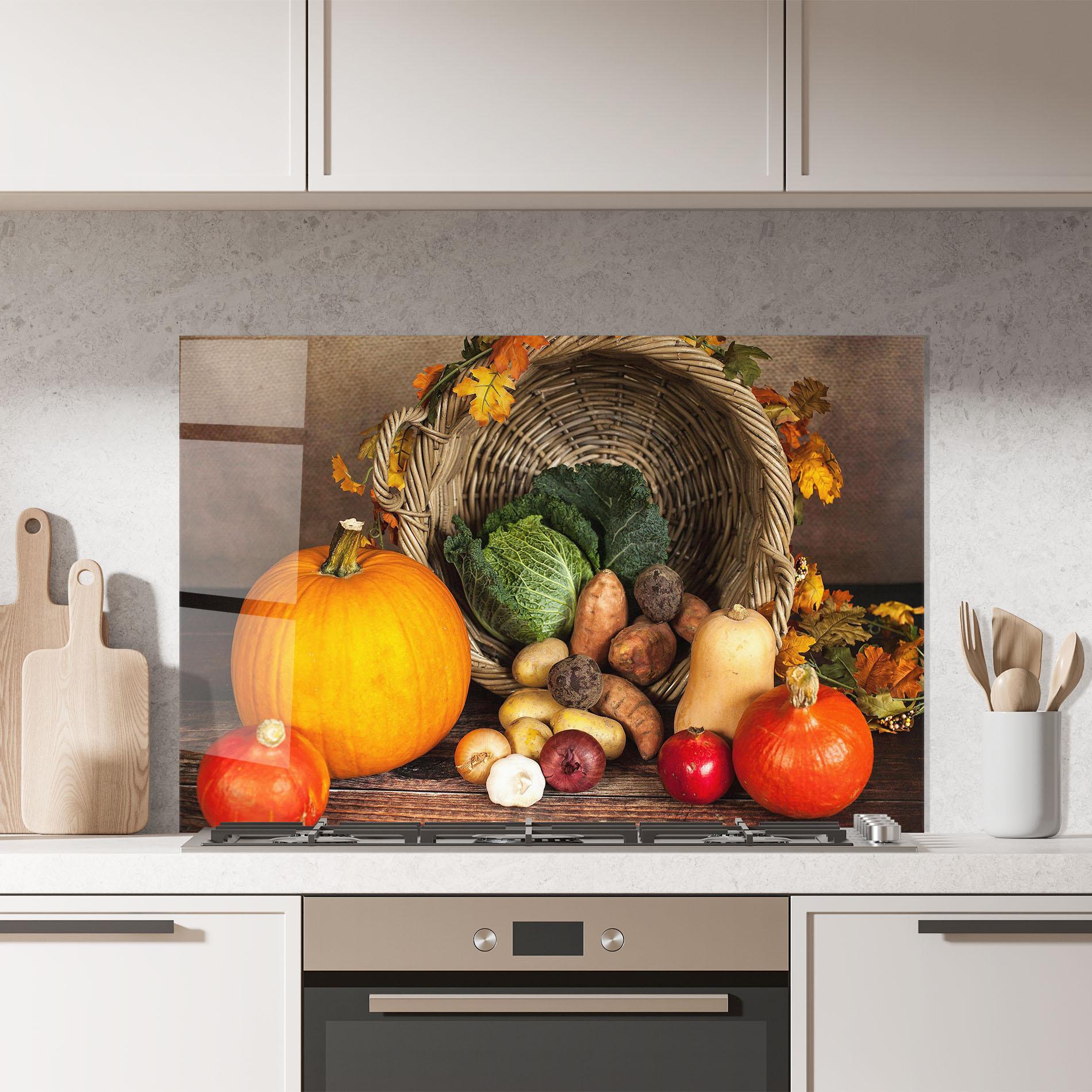 Küchenrückwand Glas Autumn Vegetables mockup 7