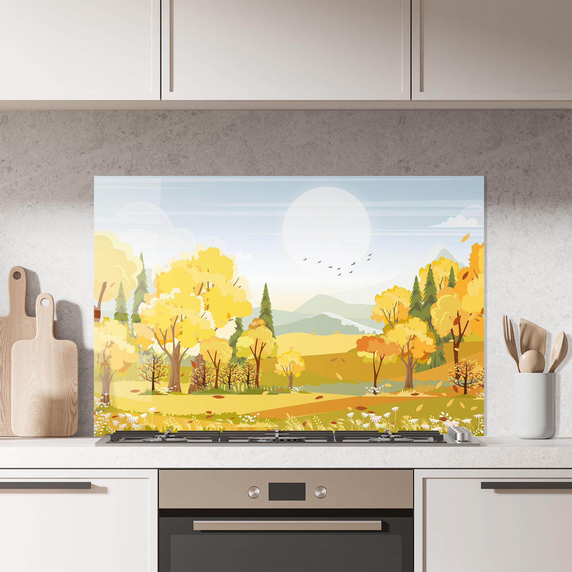 Küchenrückwand Glas Autumn Yellow View mockup 7