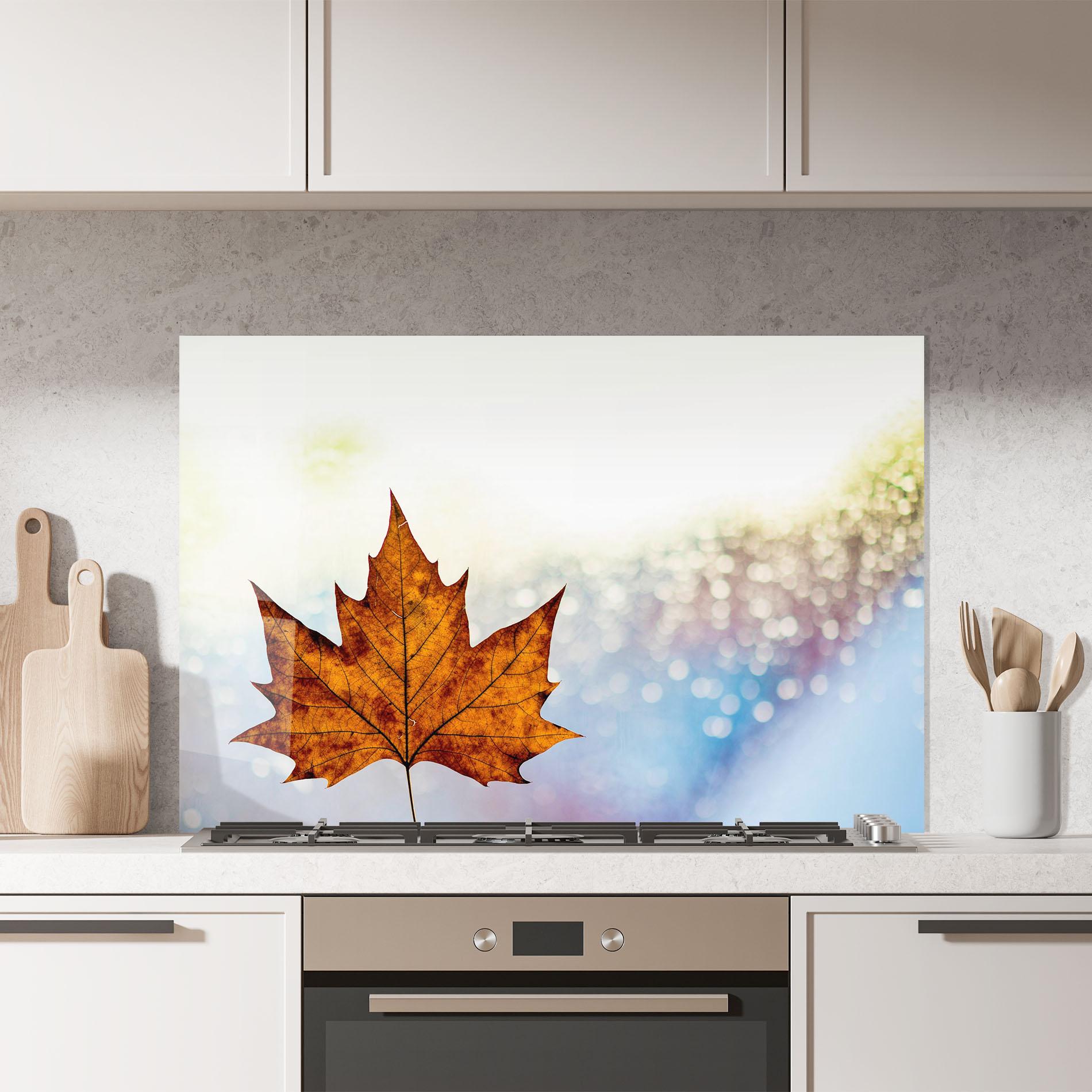 Küchenrückwand Glas Brown Orange Leaf mockup 7