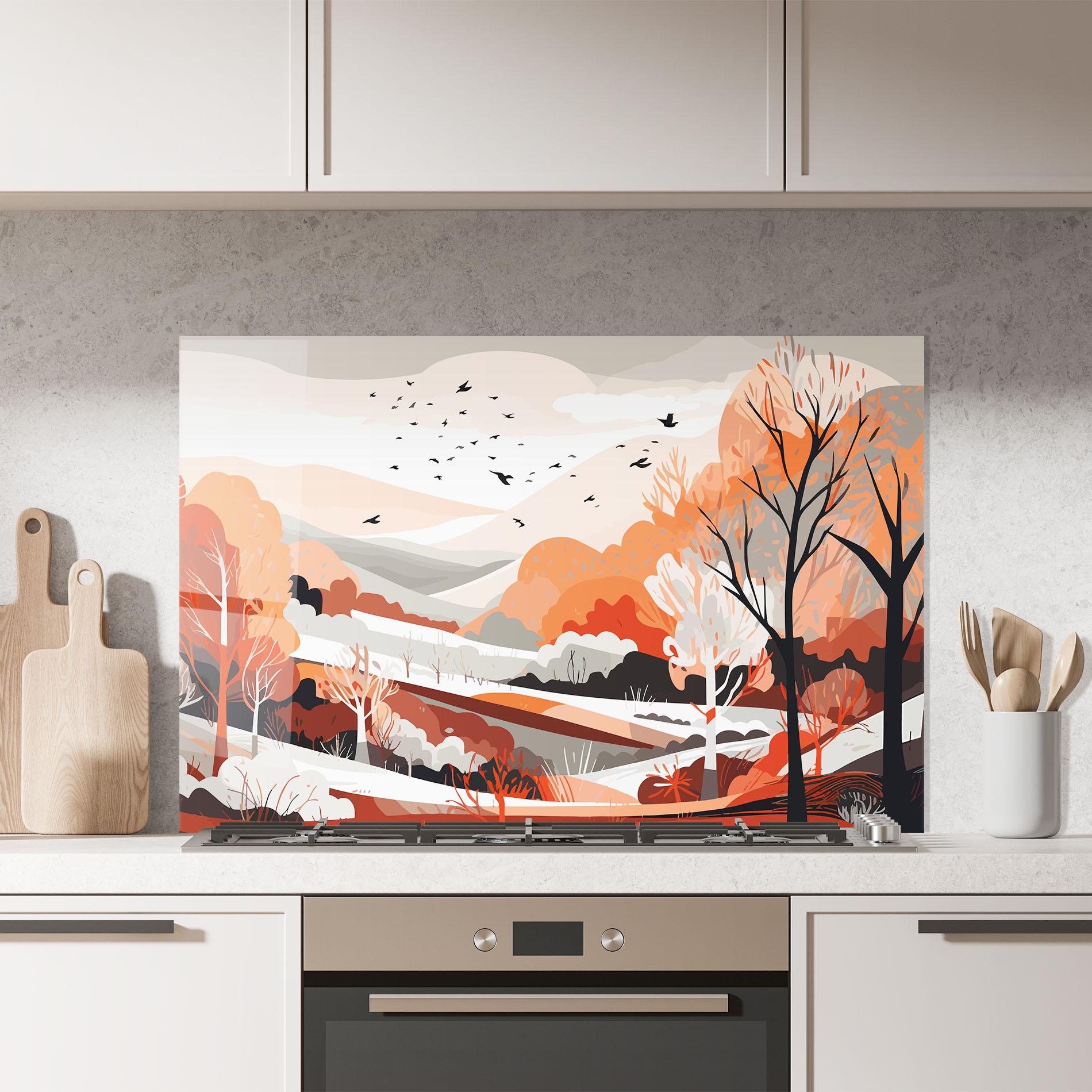 Küchenrückwand Glas Grey Orange Autumn mockup 7