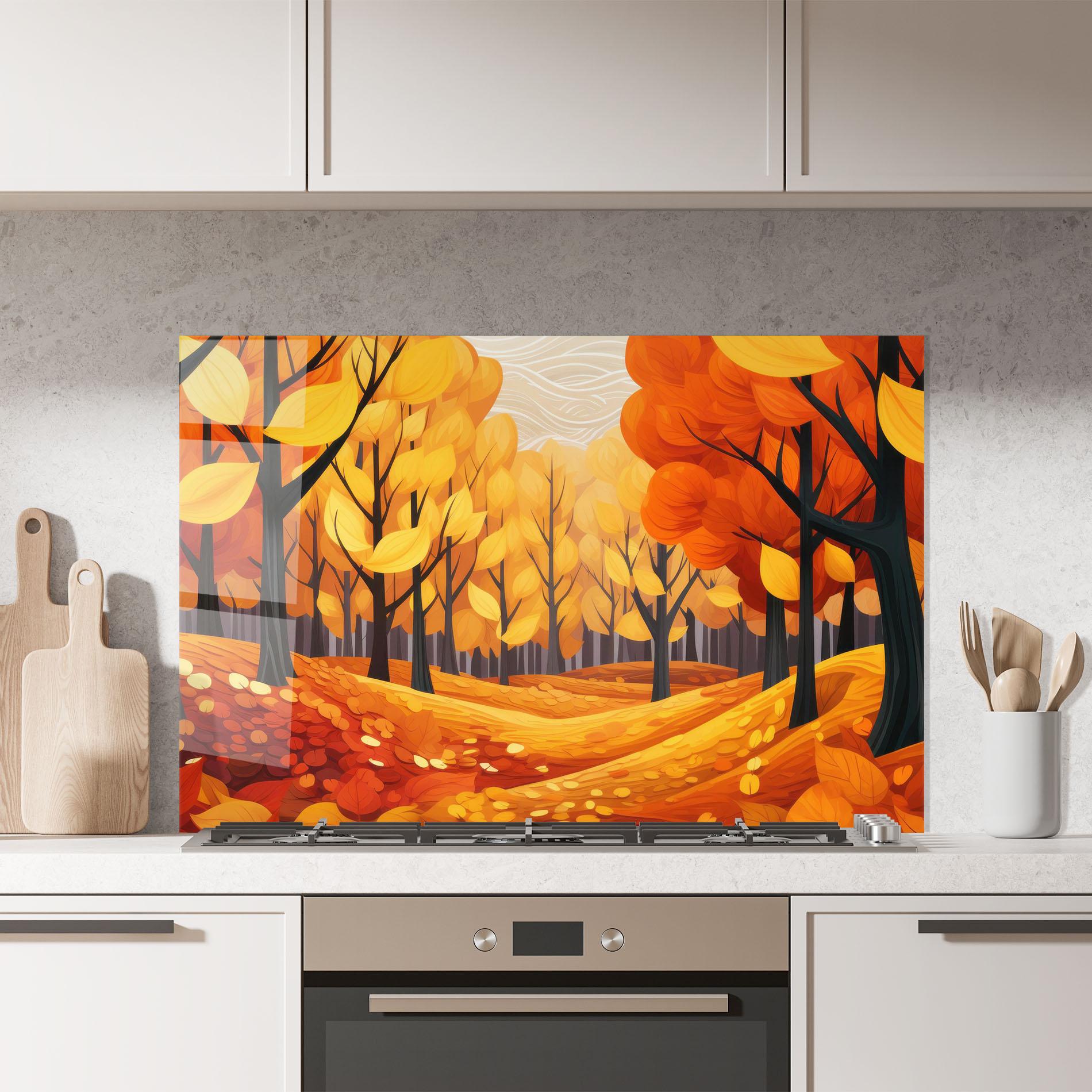 Küchenrückwand Glas Orange Trees Forest mockup 7