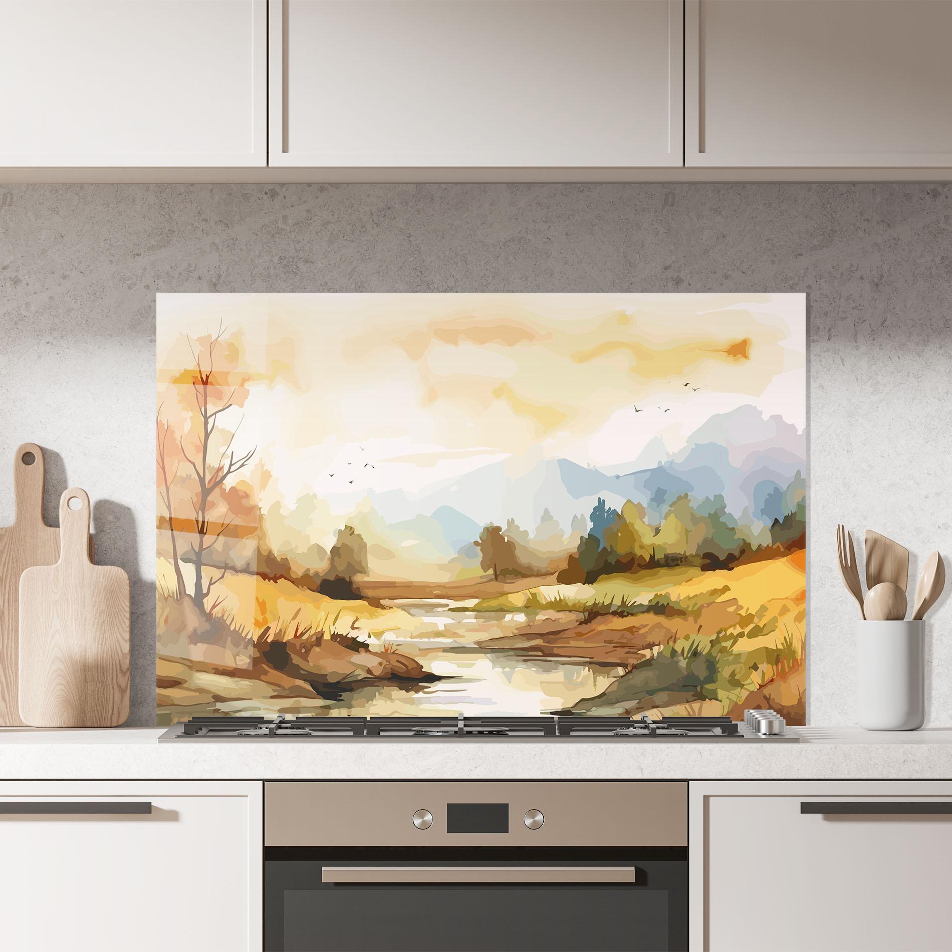 Küchenrückwand Glas Orange Yellow Autumn mockup 7