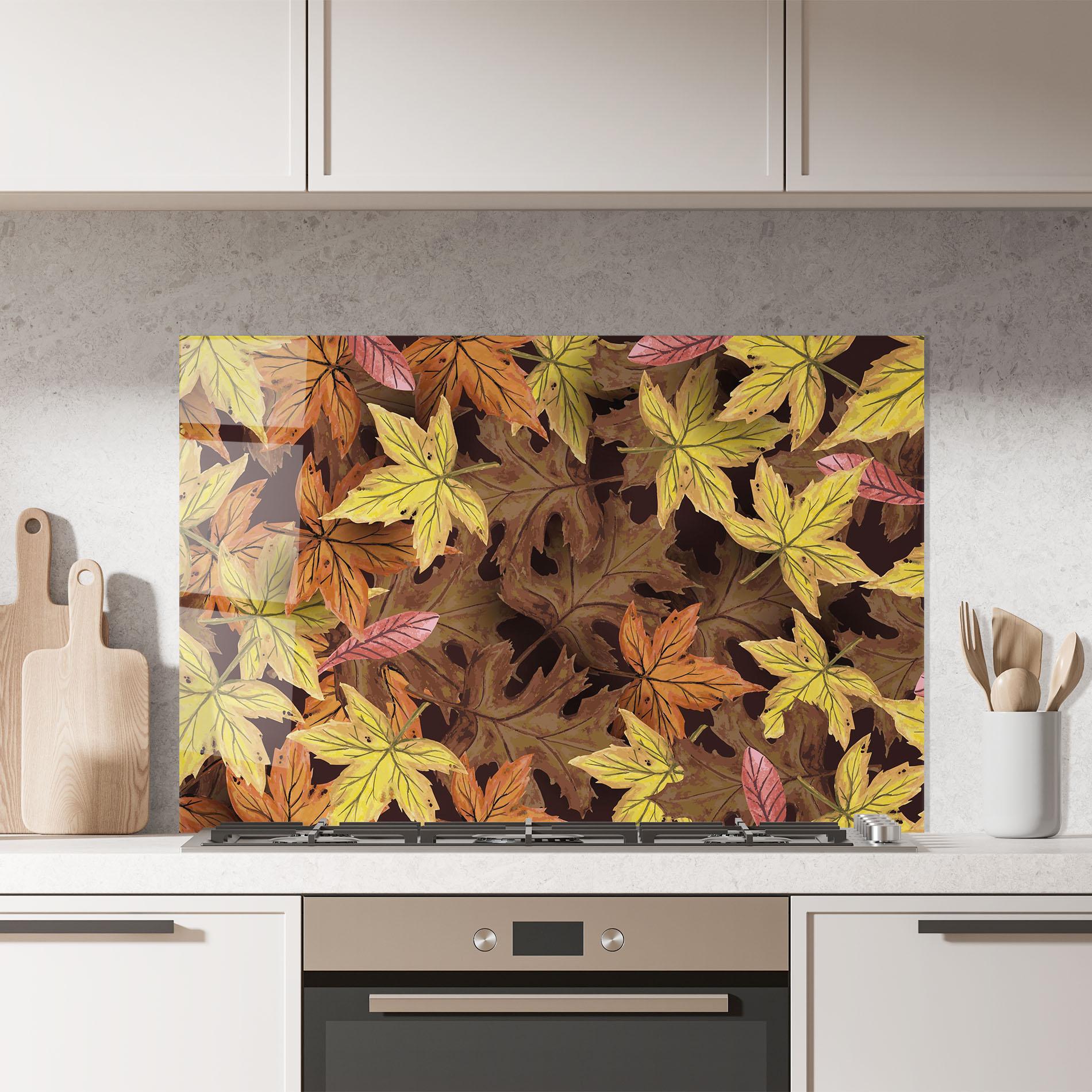 Küchenrückwand Glas Painted Leaves mockup 7
