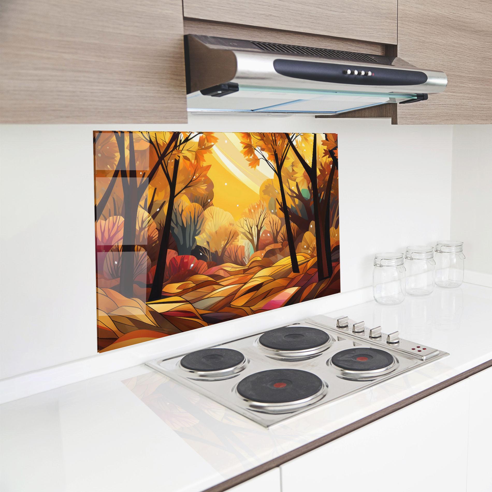 Küchenrückwand Glas Autumn Forest Art mockup 8