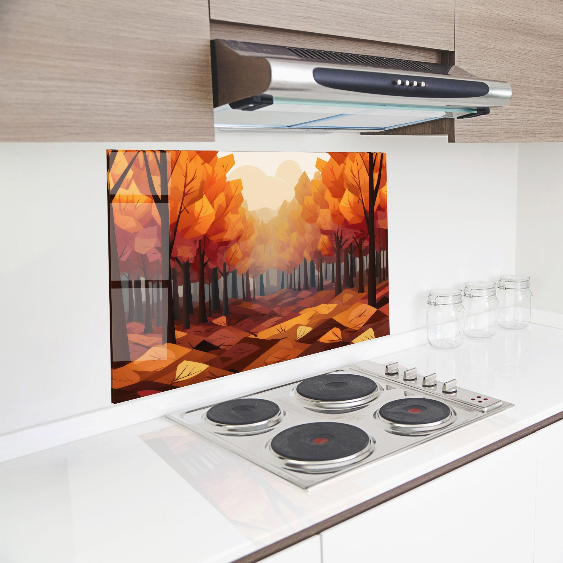 Küchenrückwand Glas Autumn Forest View mockup 8