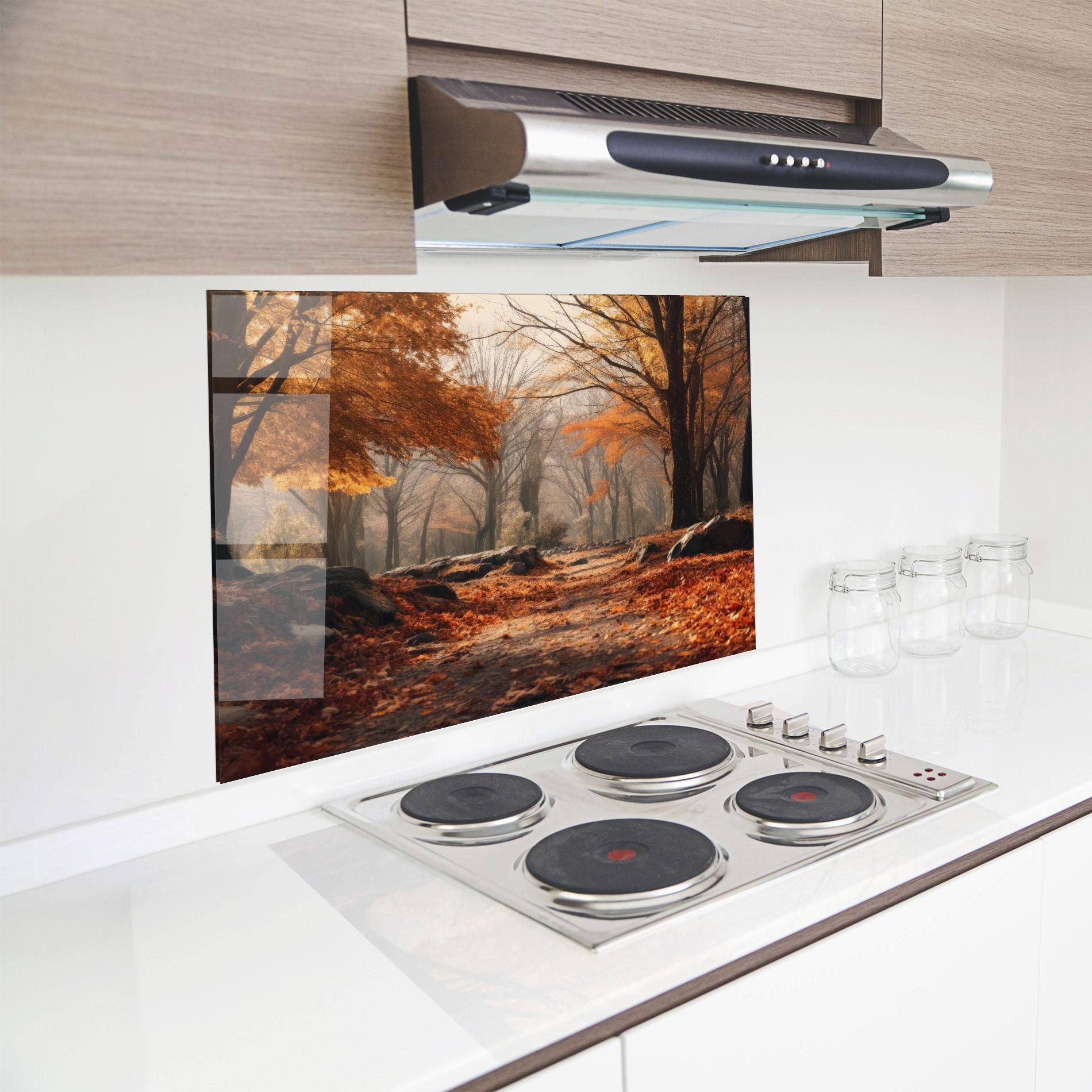 Küchenrückwand Glas Autumn Forest mockup 8