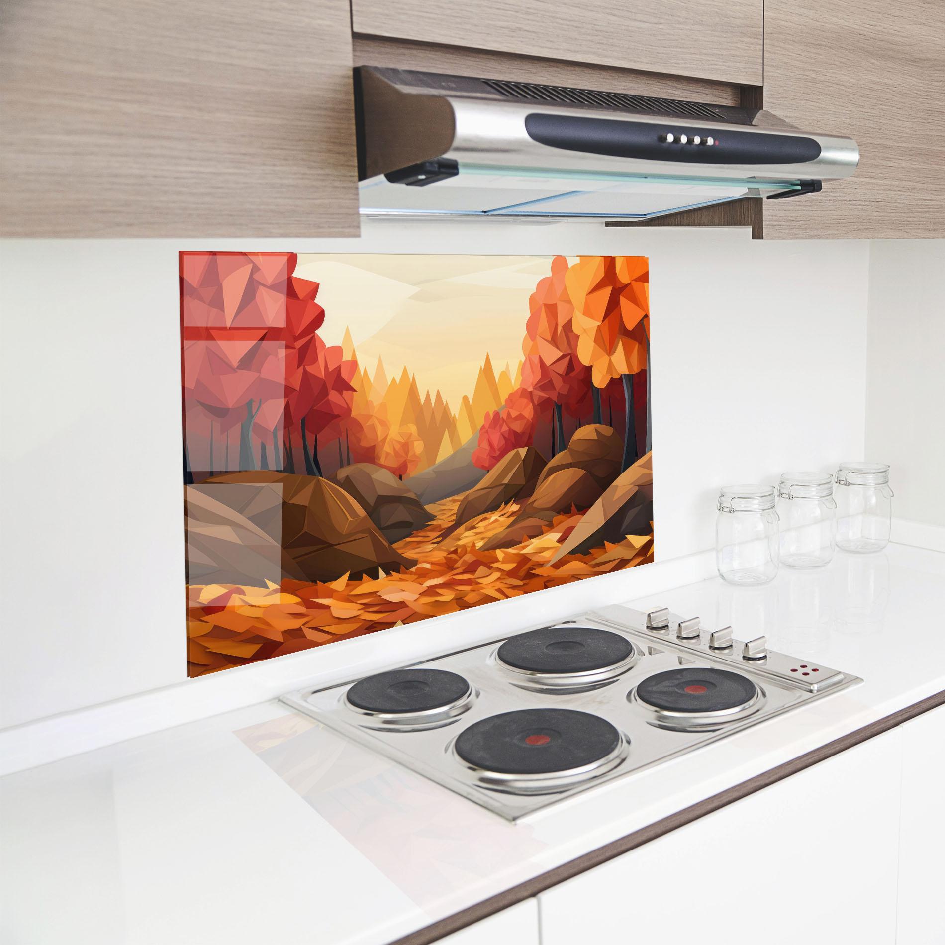 Küchenrückwand Glas Autumn Orange Forest mockup 8