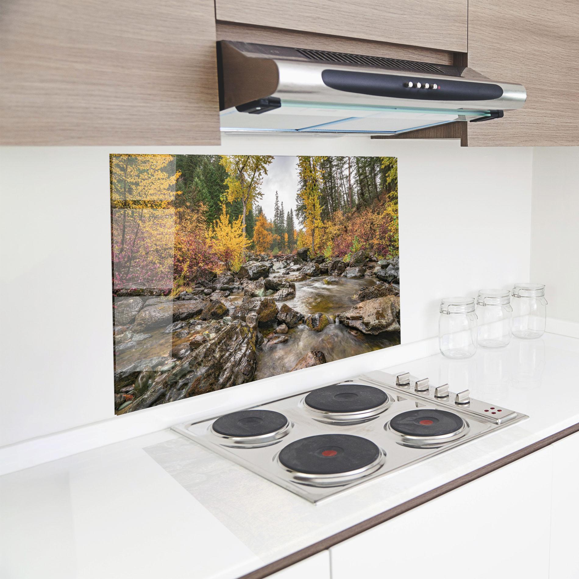 Küchenrückwand Glas Autumn Stream mockup 8