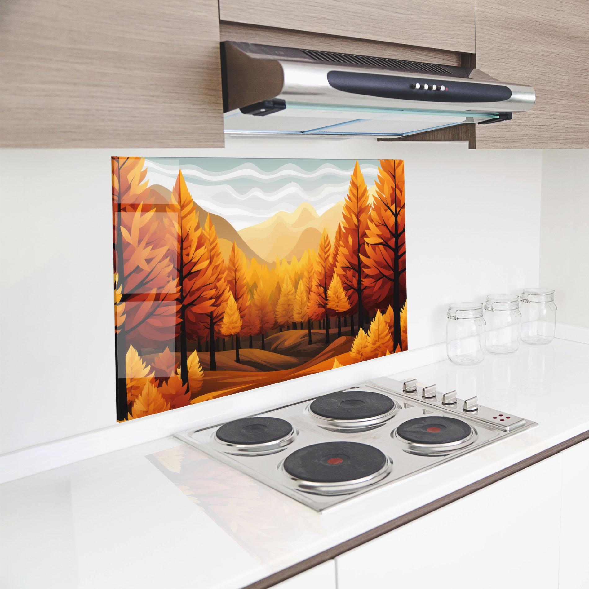 Küchenrückwand Glas Autumn Trees Orange mockup 8