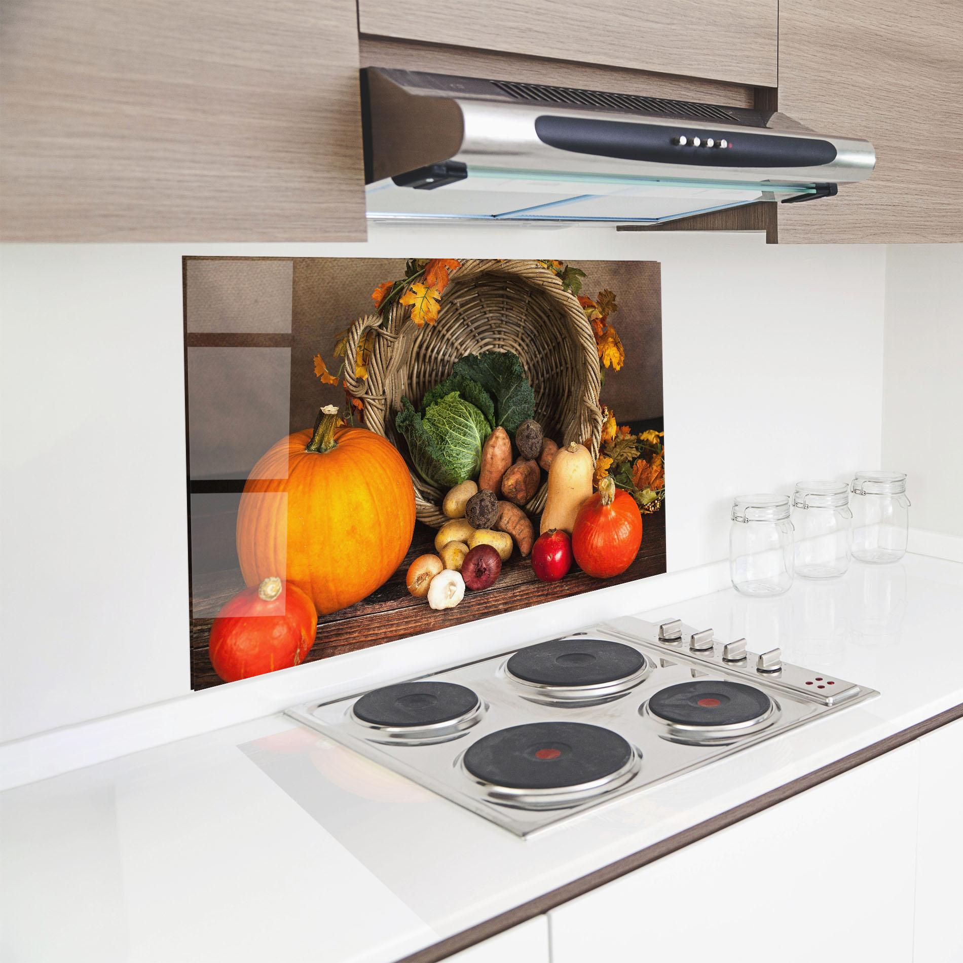 Küchenrückwand Glas Autumn Vegetables mockup 8