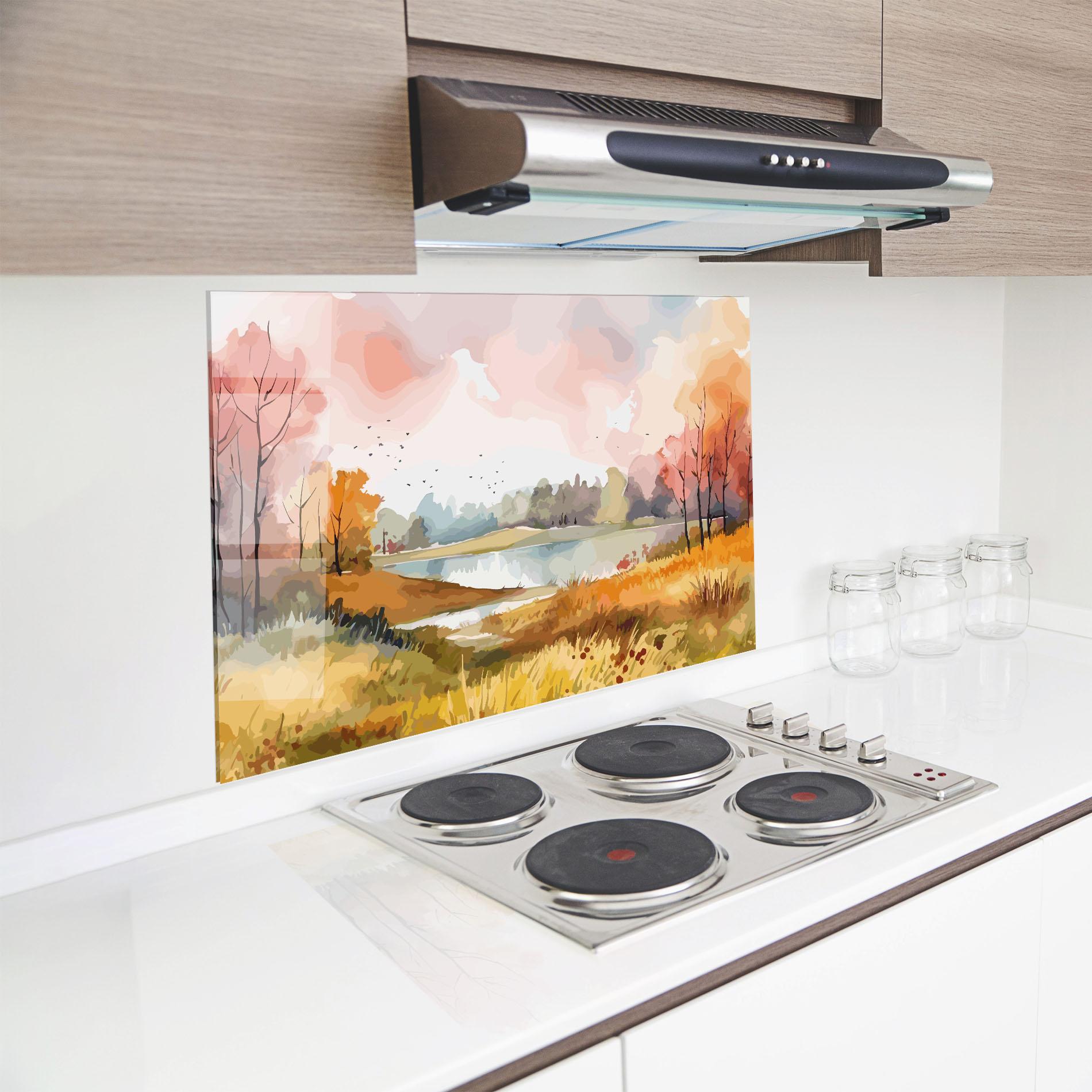 Küchenrückwand Glas Autumn Watercolor mockup 8