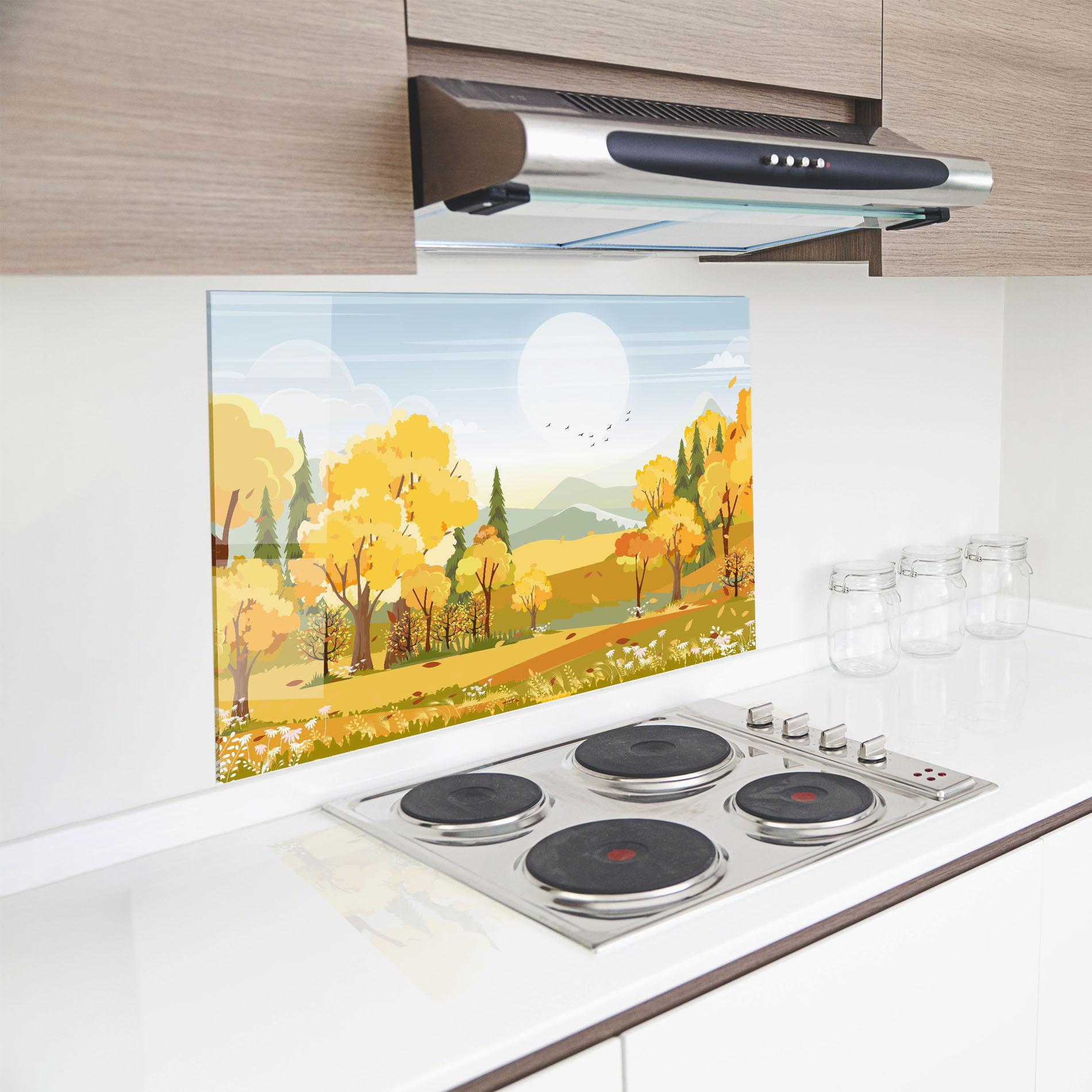 Küchenrückwand Glas Autumn Yellow View mockup 8