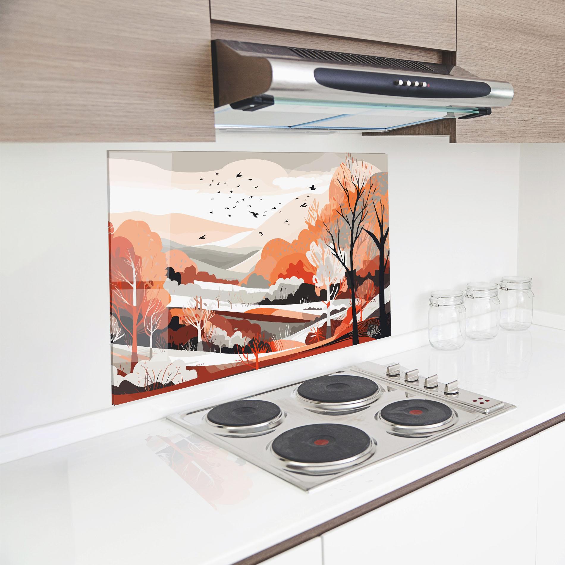 Küchenrückwand Glas Grey Orange Autumn mockup 8