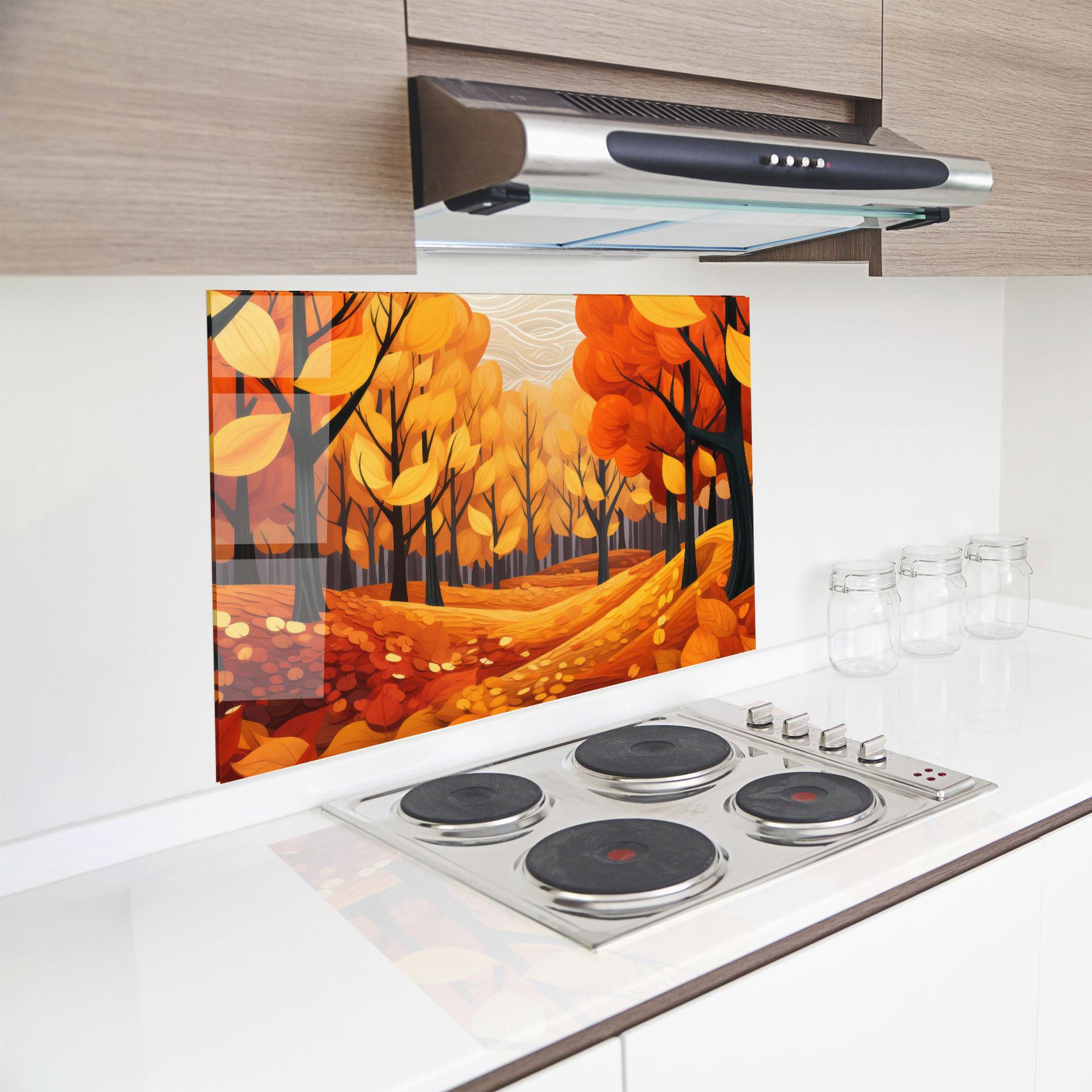 Küchenrückwand Glas Orange Trees Forest mockup 8