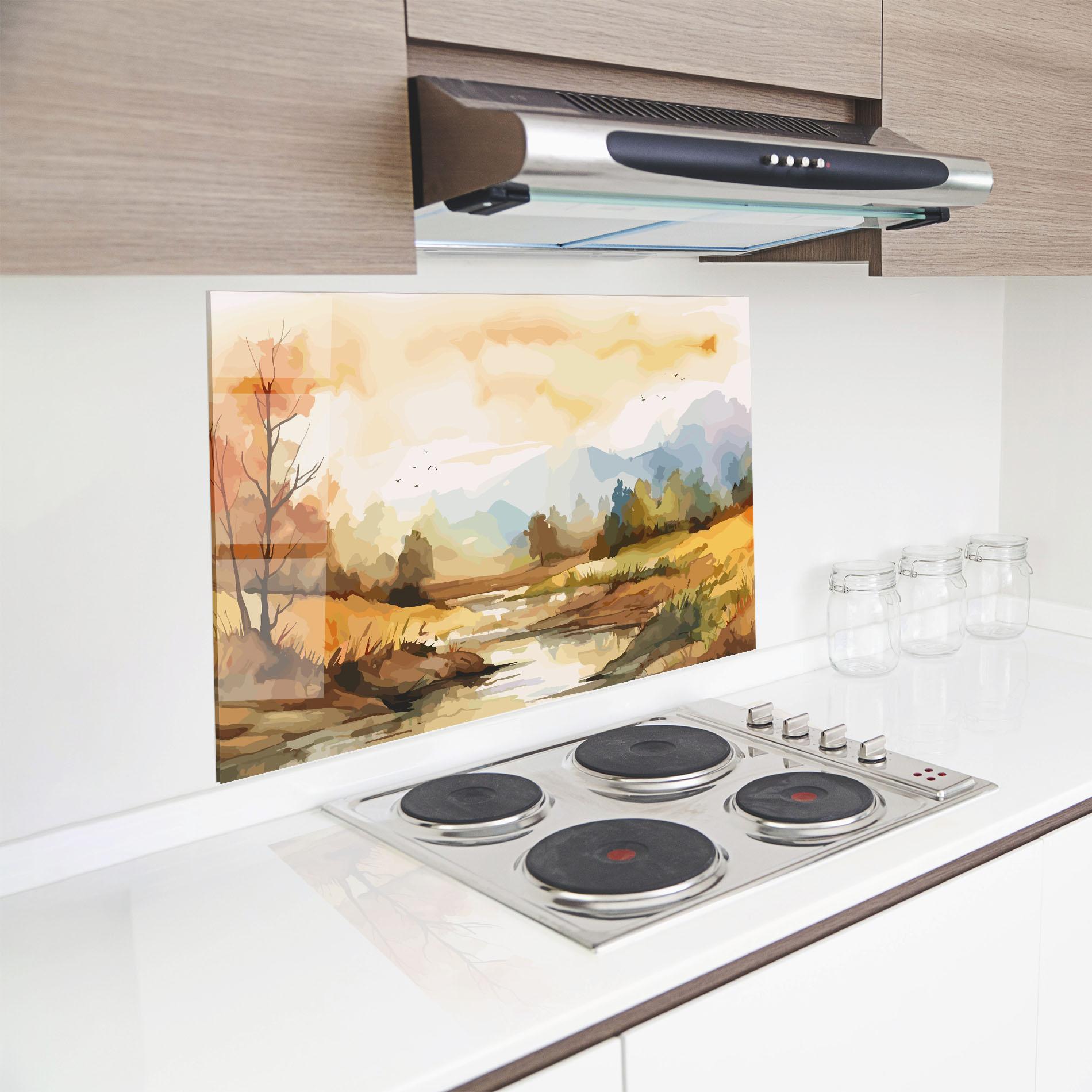 Küchenrückwand Glas Orange Yellow Autumn mockup 8