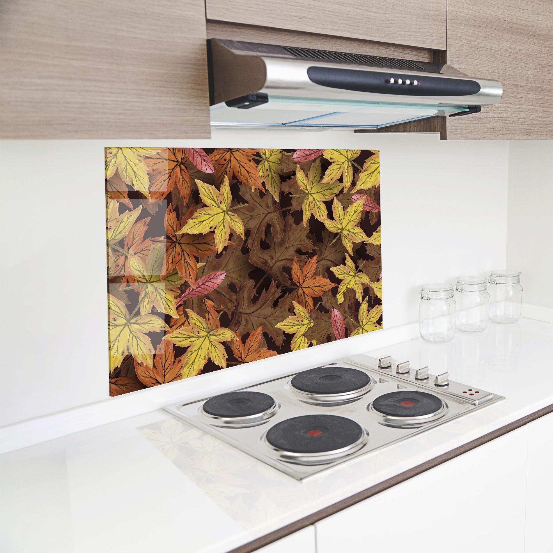 Küchenrückwand Glas Painted Leaves mockup 8