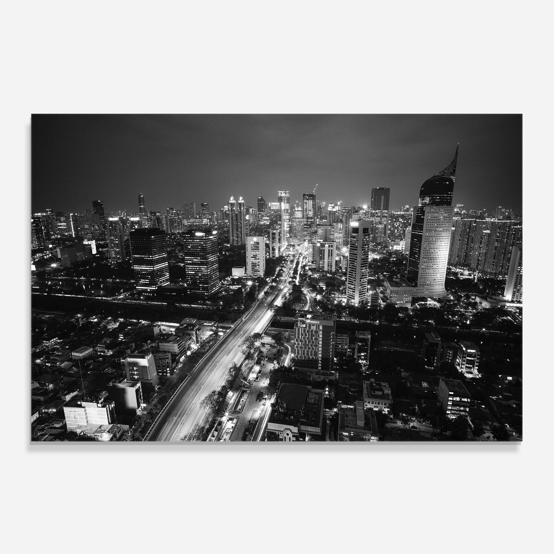 Küchenrückwand Glas Grey Lights City mockup 0