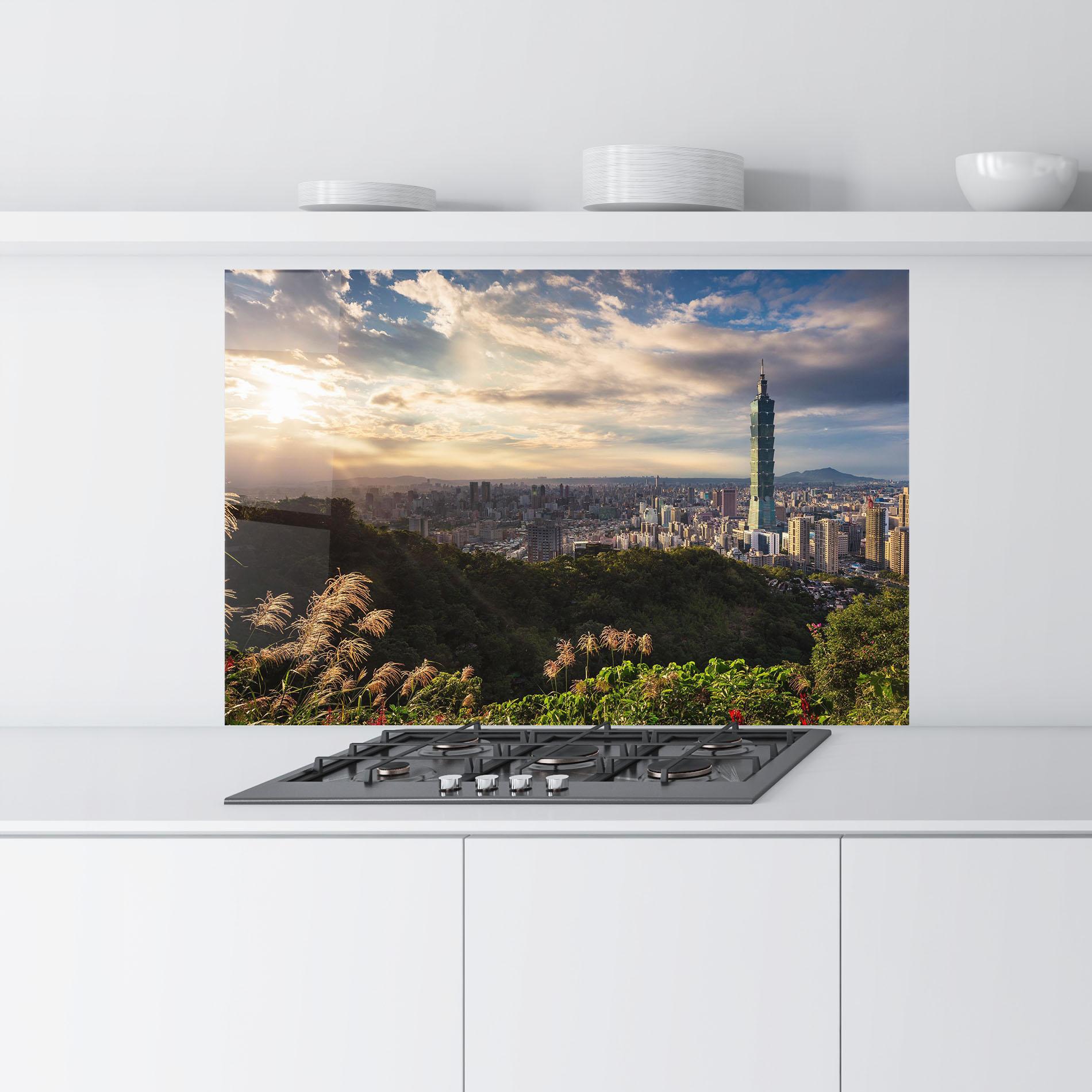 Küchenrückwand Glas Big Building Daylight mockup 9