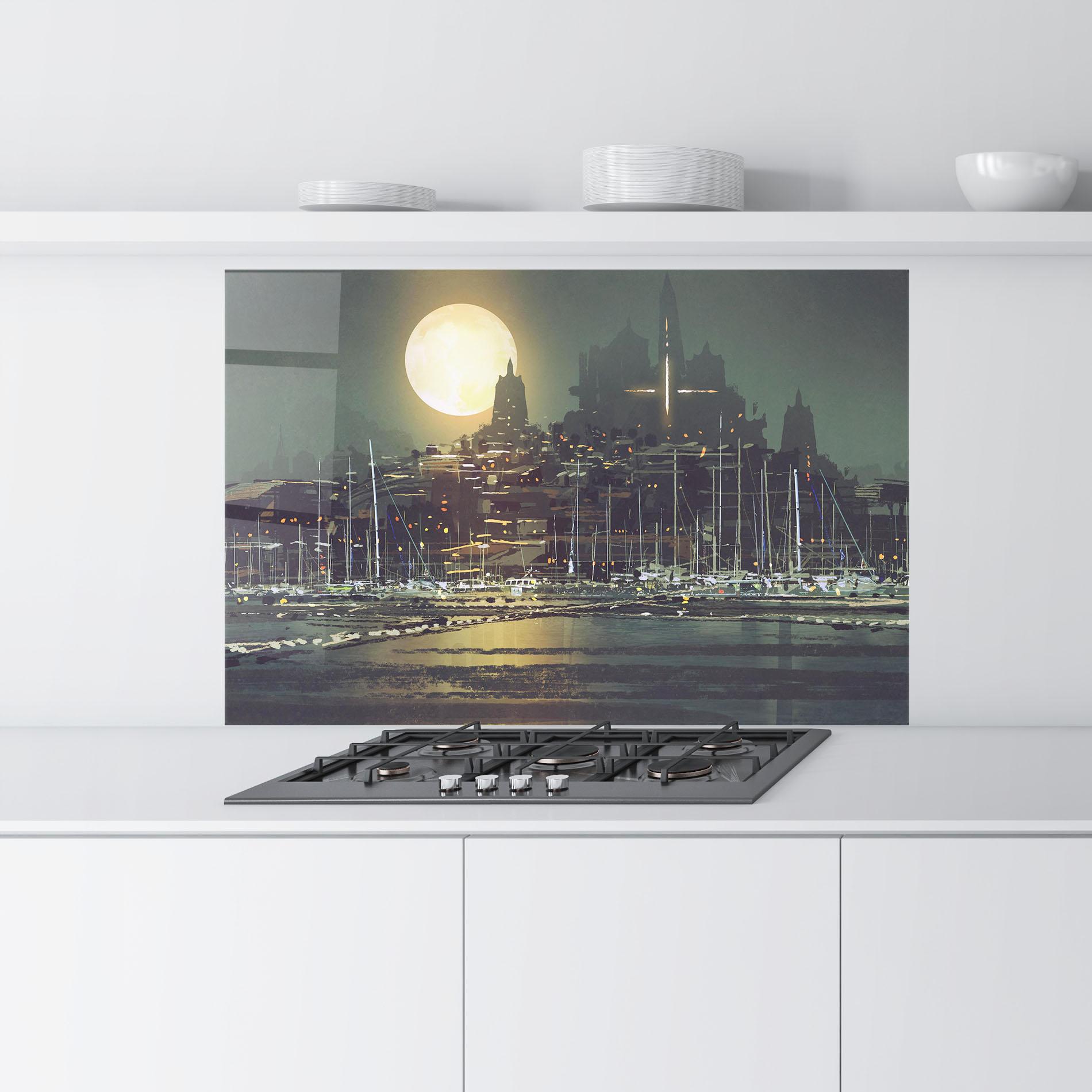 Küchenrückwand Glas City Port mockup 9