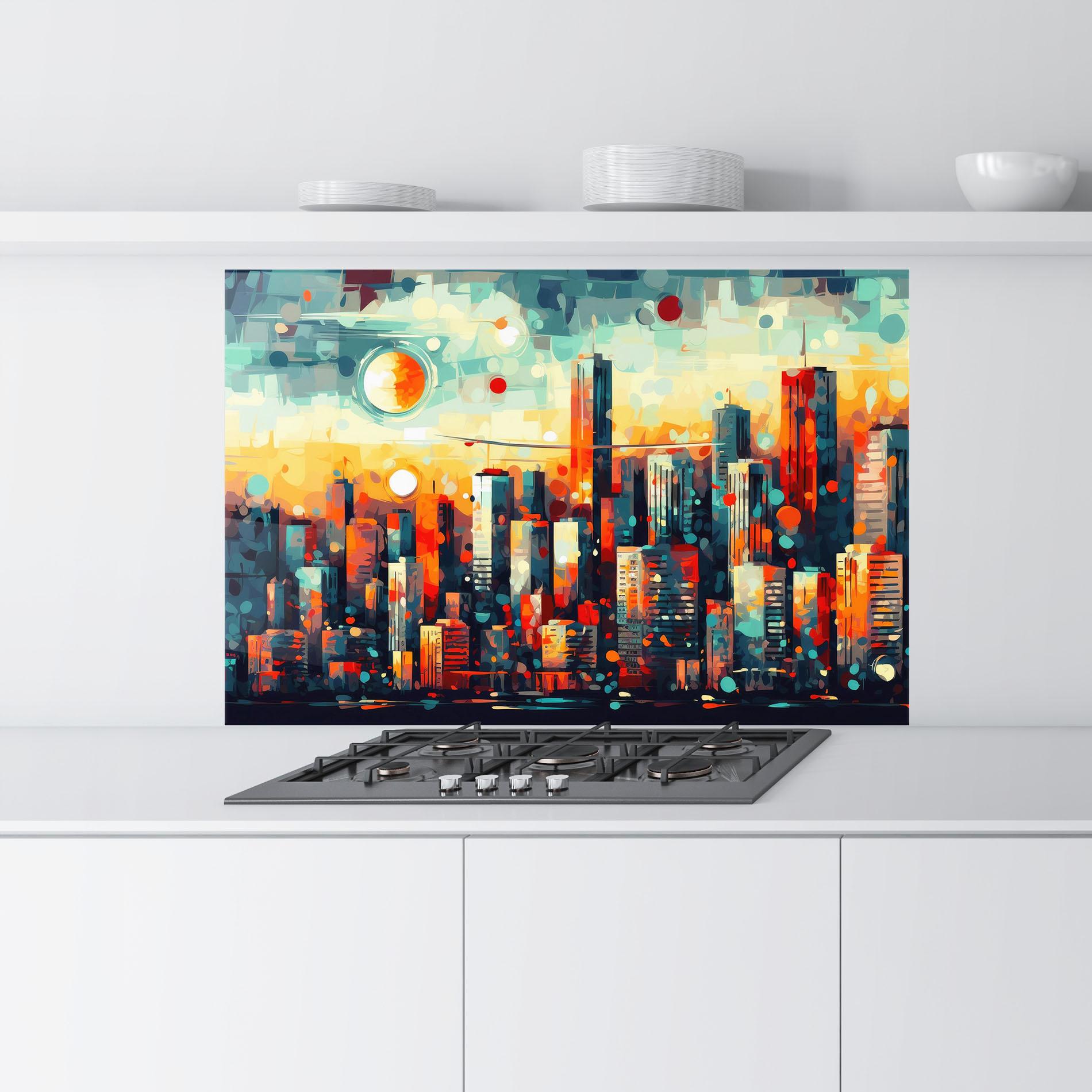 Küchenrückwand Glas Colorful City Painting mockup 9
