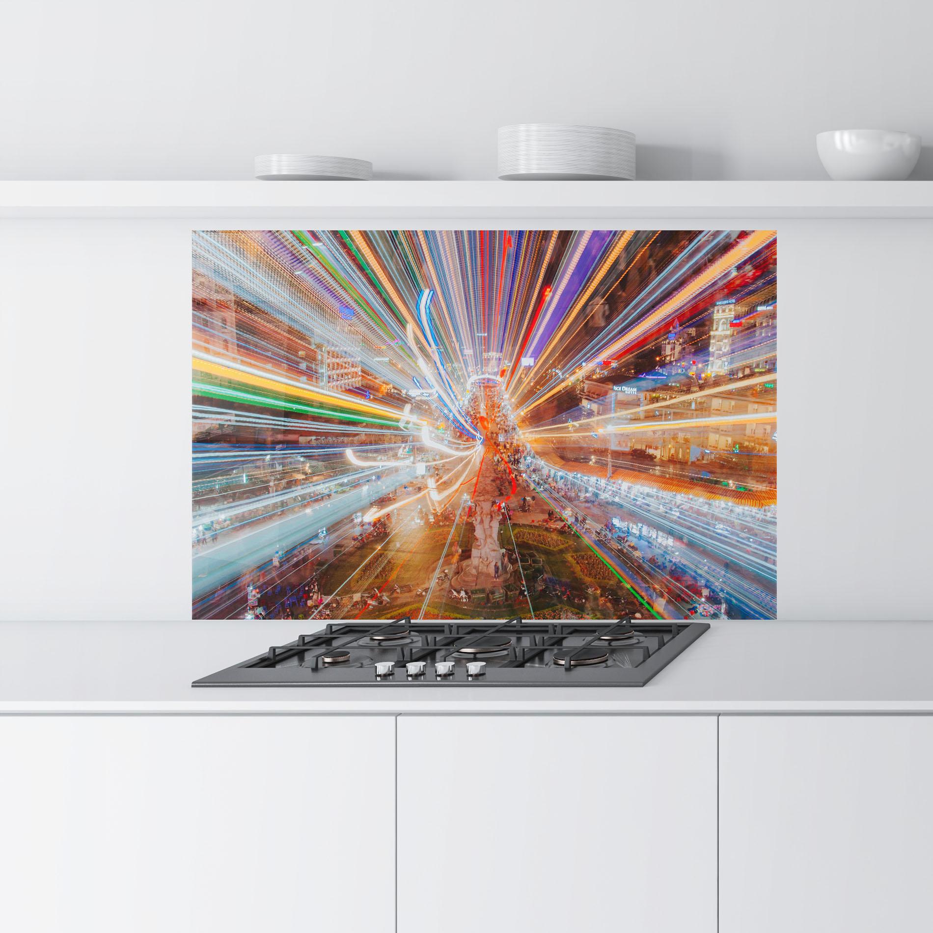 Küchenrückwand Glas Colorful Light City mockup 9