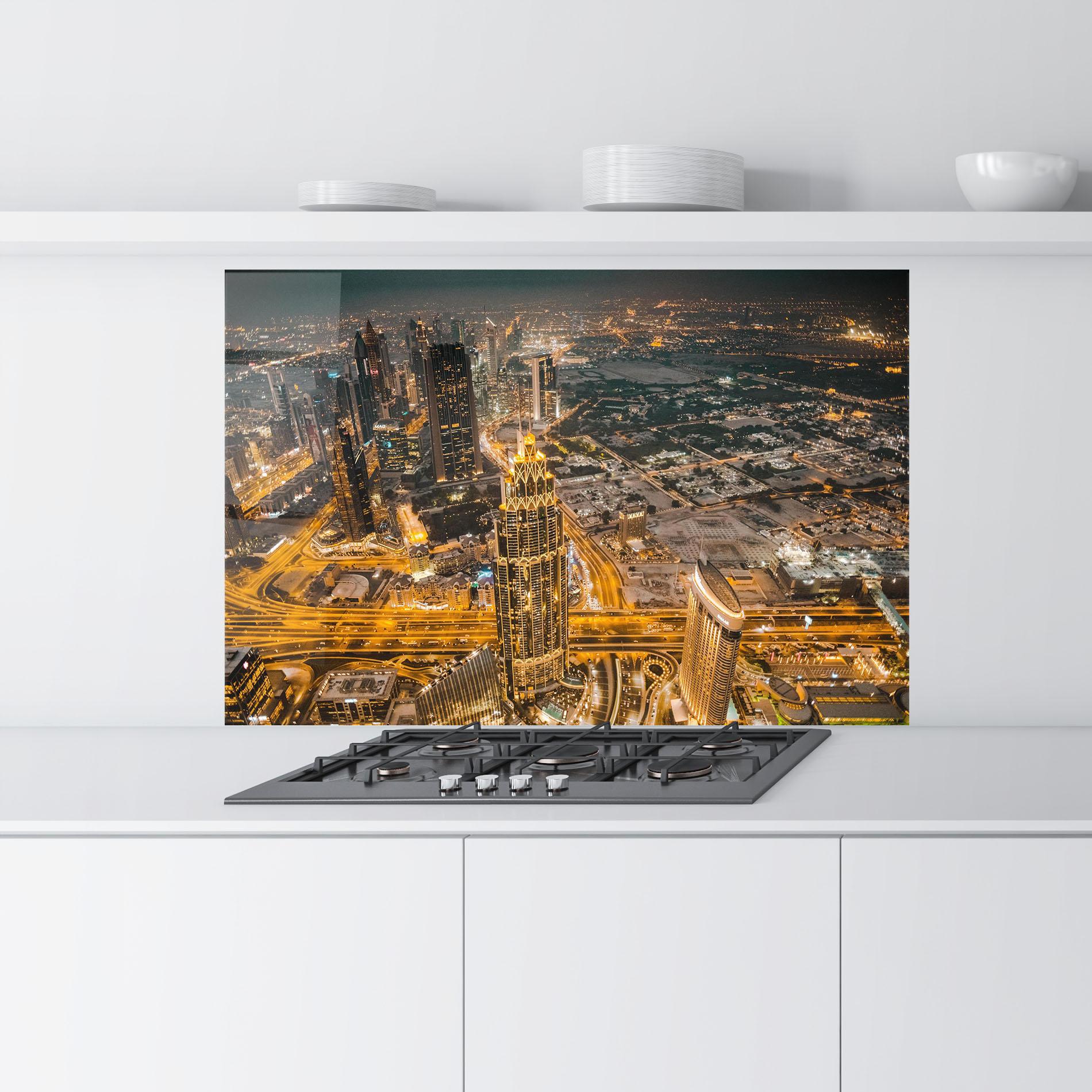 Küchenrückwand Glas Dubai Lights mockup 9