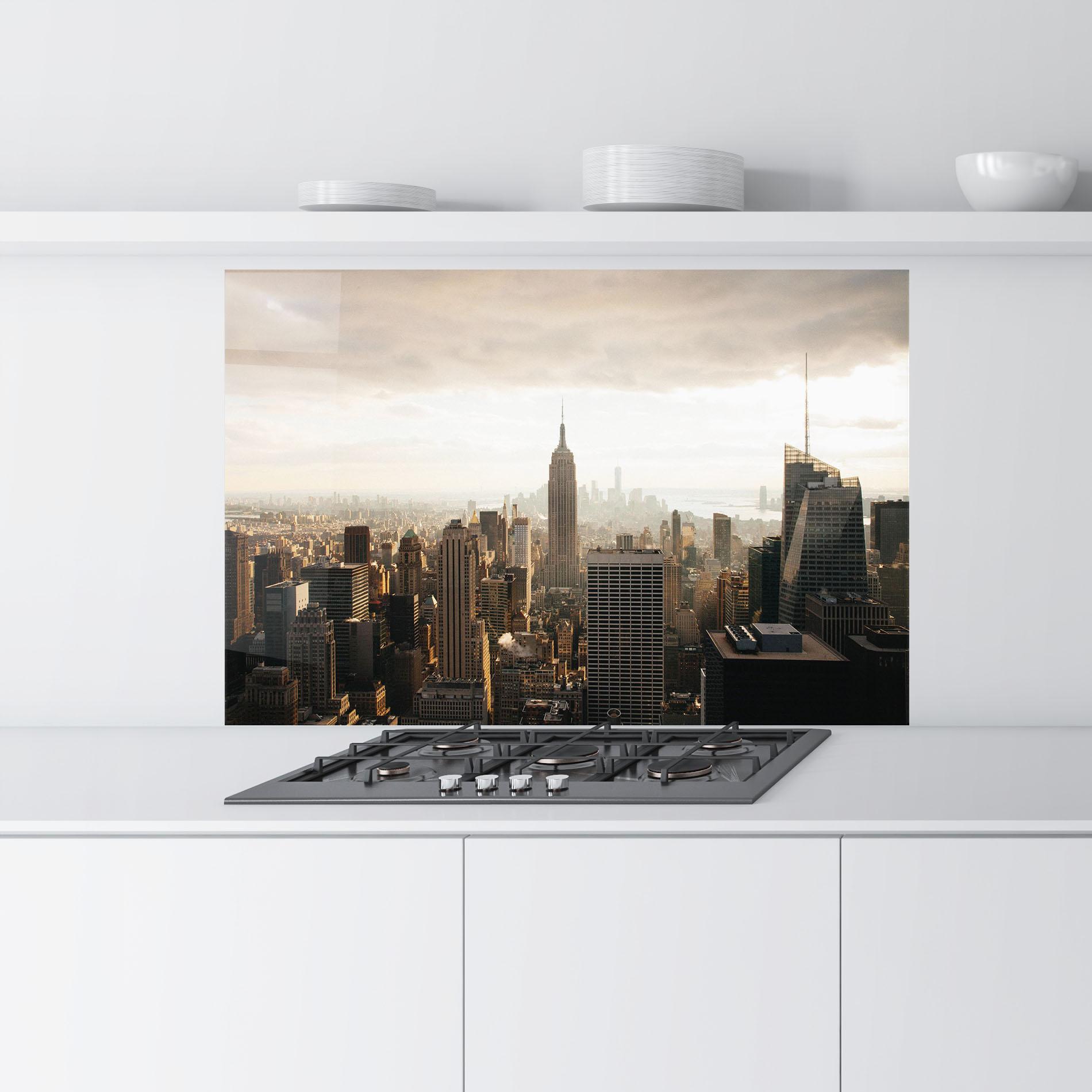 Küchenrückwand Glas Grey Cloud Buildings mockup 9