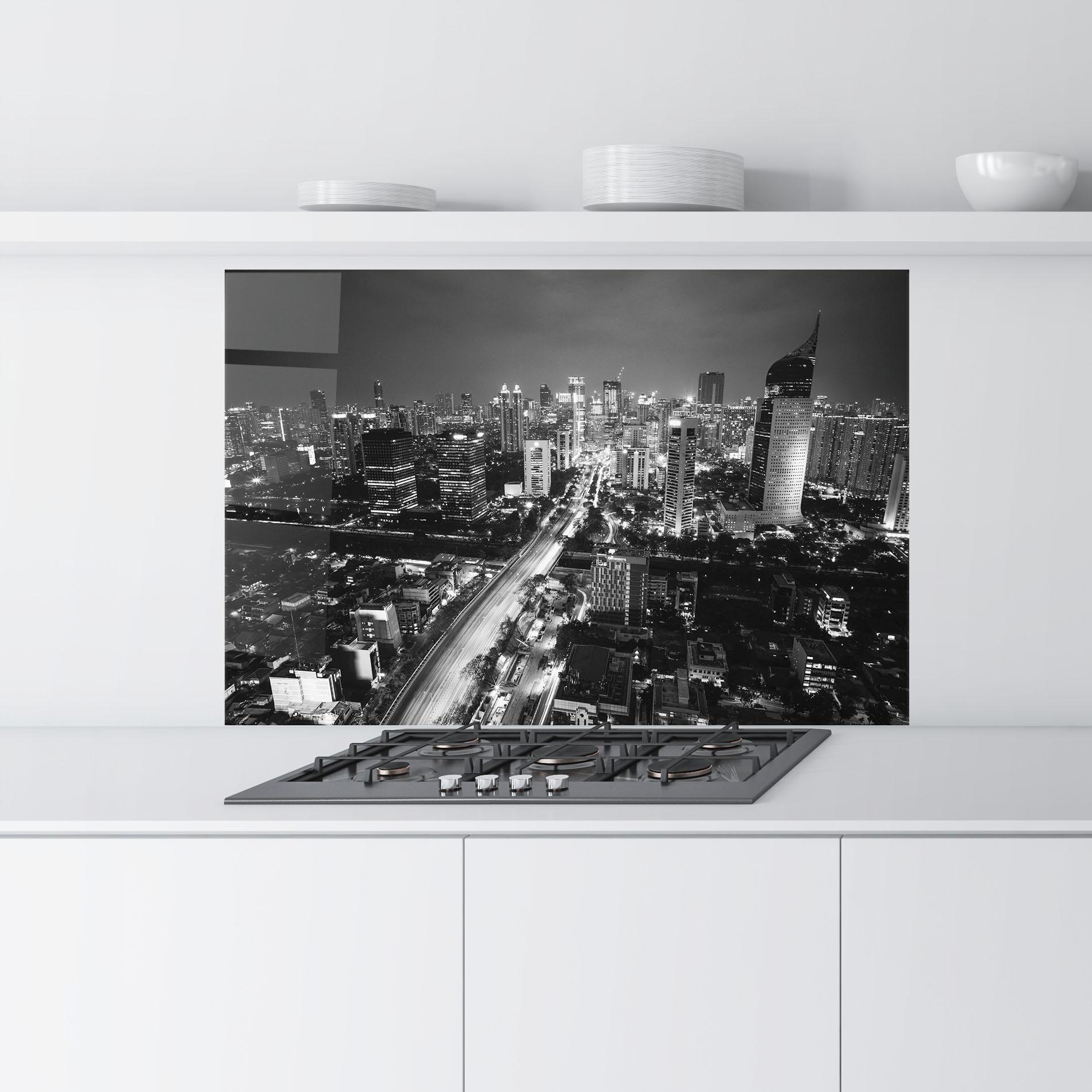 Küchenrückwand Glas Grey Lights City mockup 9