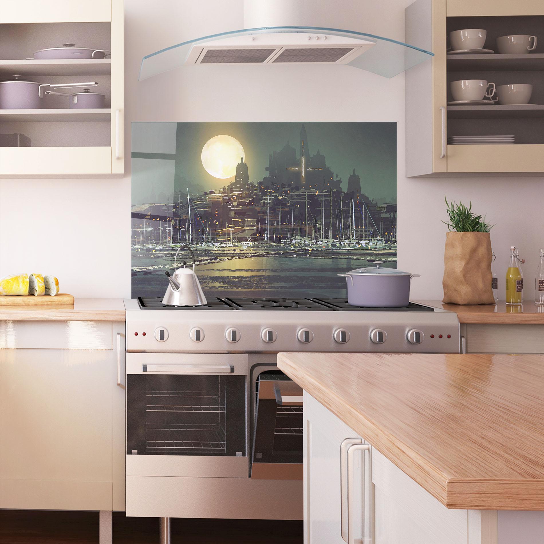Küchenrückwand Glas City Port mockup 1