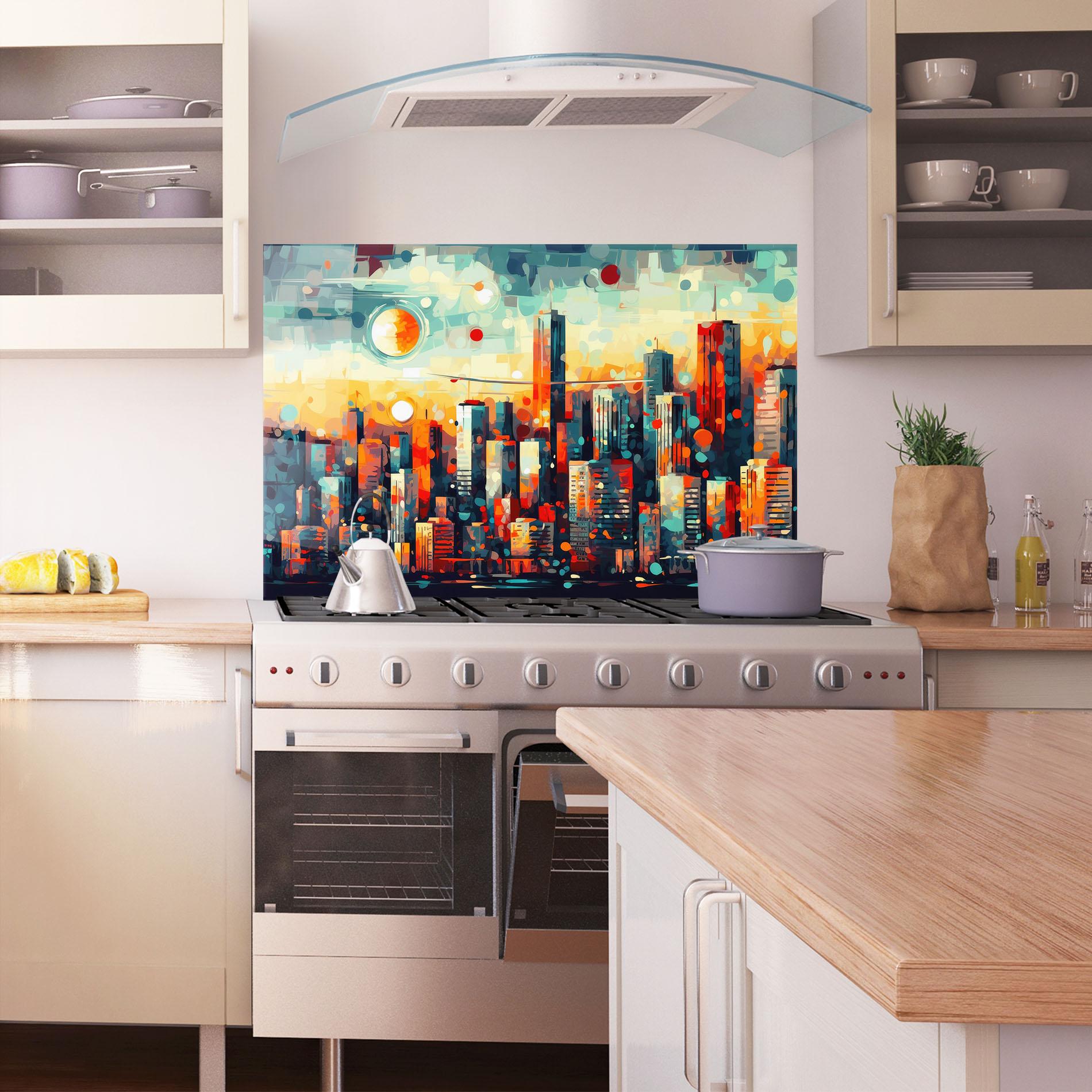 Küchenrückwand Glas Colorful City Painting mockup 1