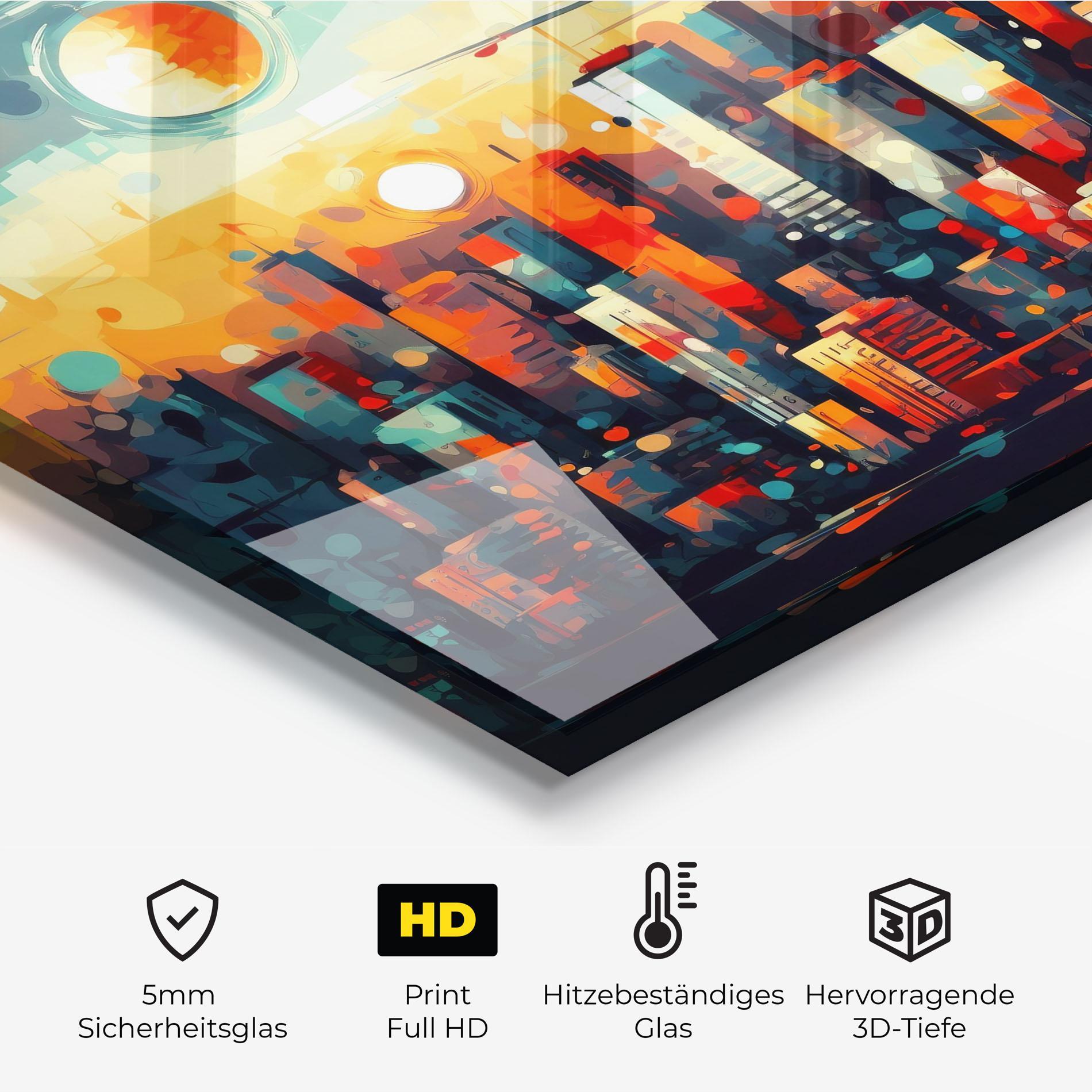 Küchenrückwand Glas Colorful City Painting mockup 2