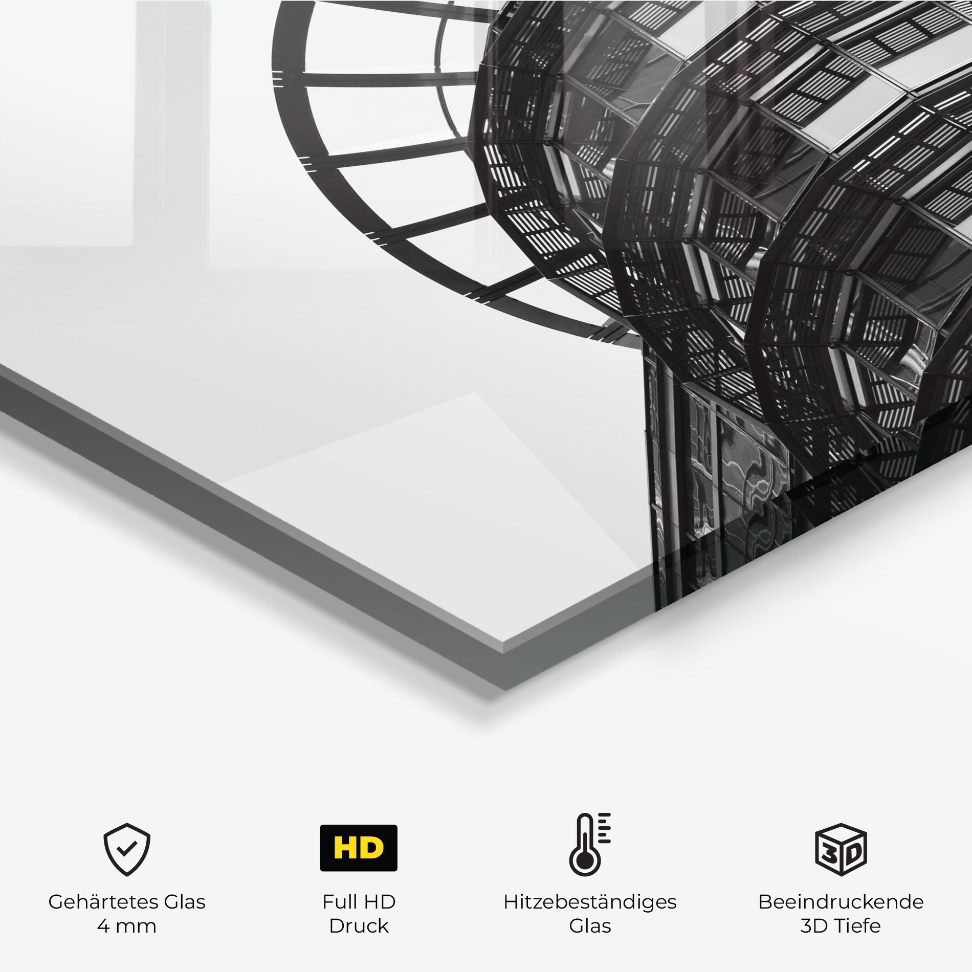 Küchenrückwand Glas Circle Grey Tower mockup 2