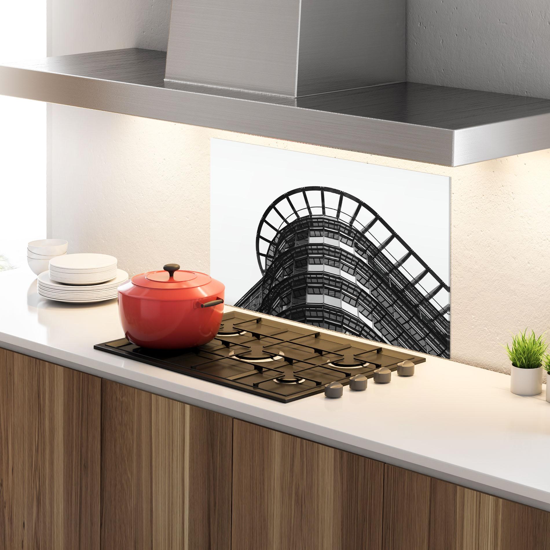 Küchenrückwand Glas Circle Grey Tower mockup 4