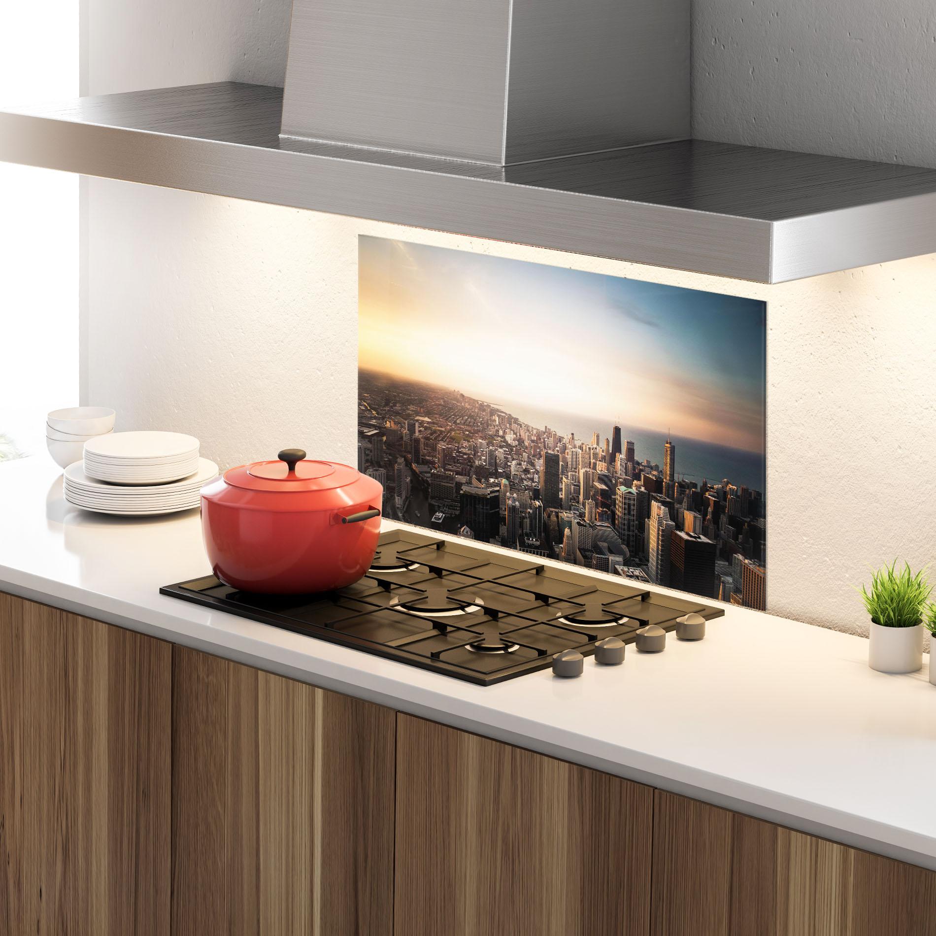 Küchenrückwand Glas City Buildings mockup 4