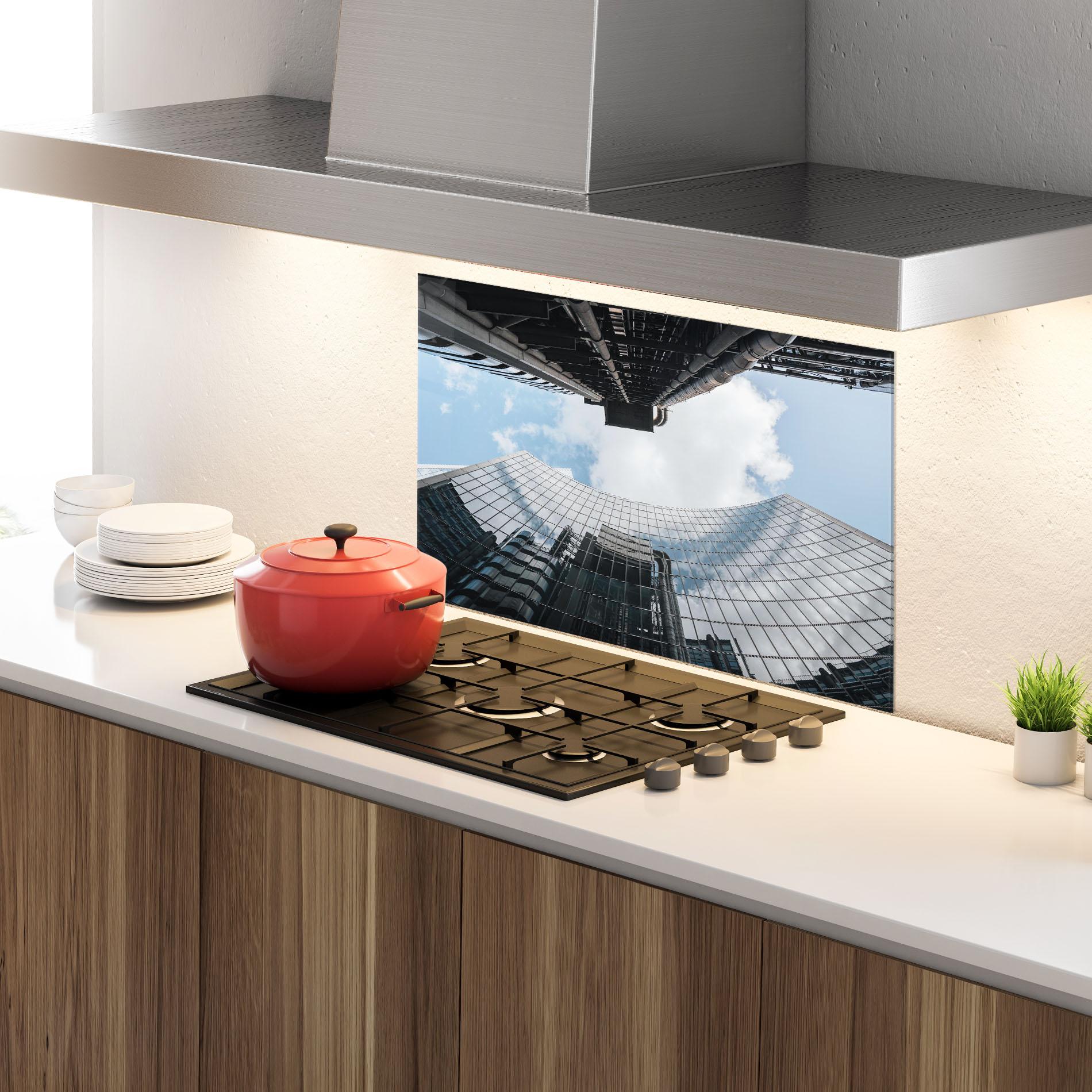 Küchenrückwand Glas Cloud Big Building mockup 4