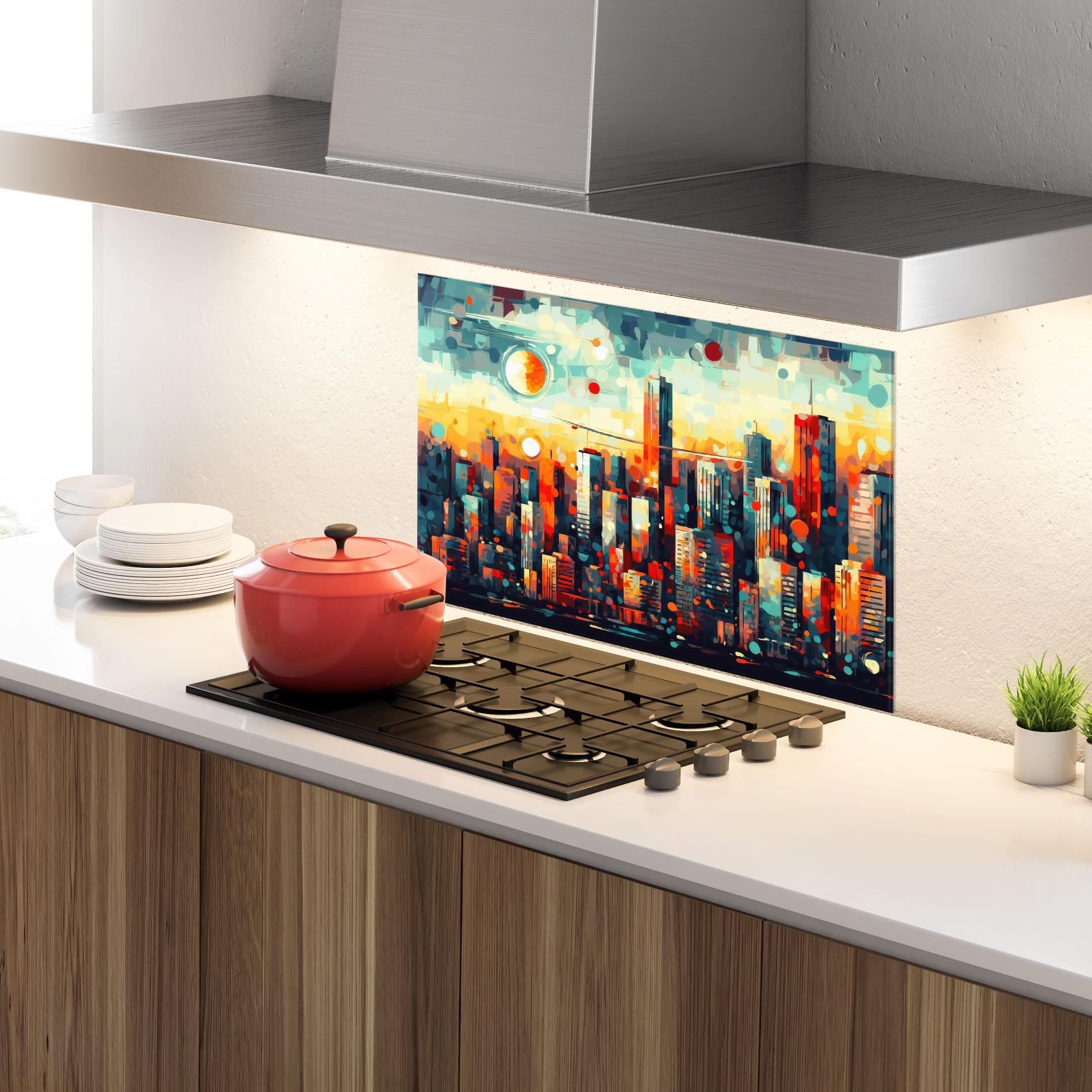 Küchenrückwand Glas Colorful City Painting mockup 4