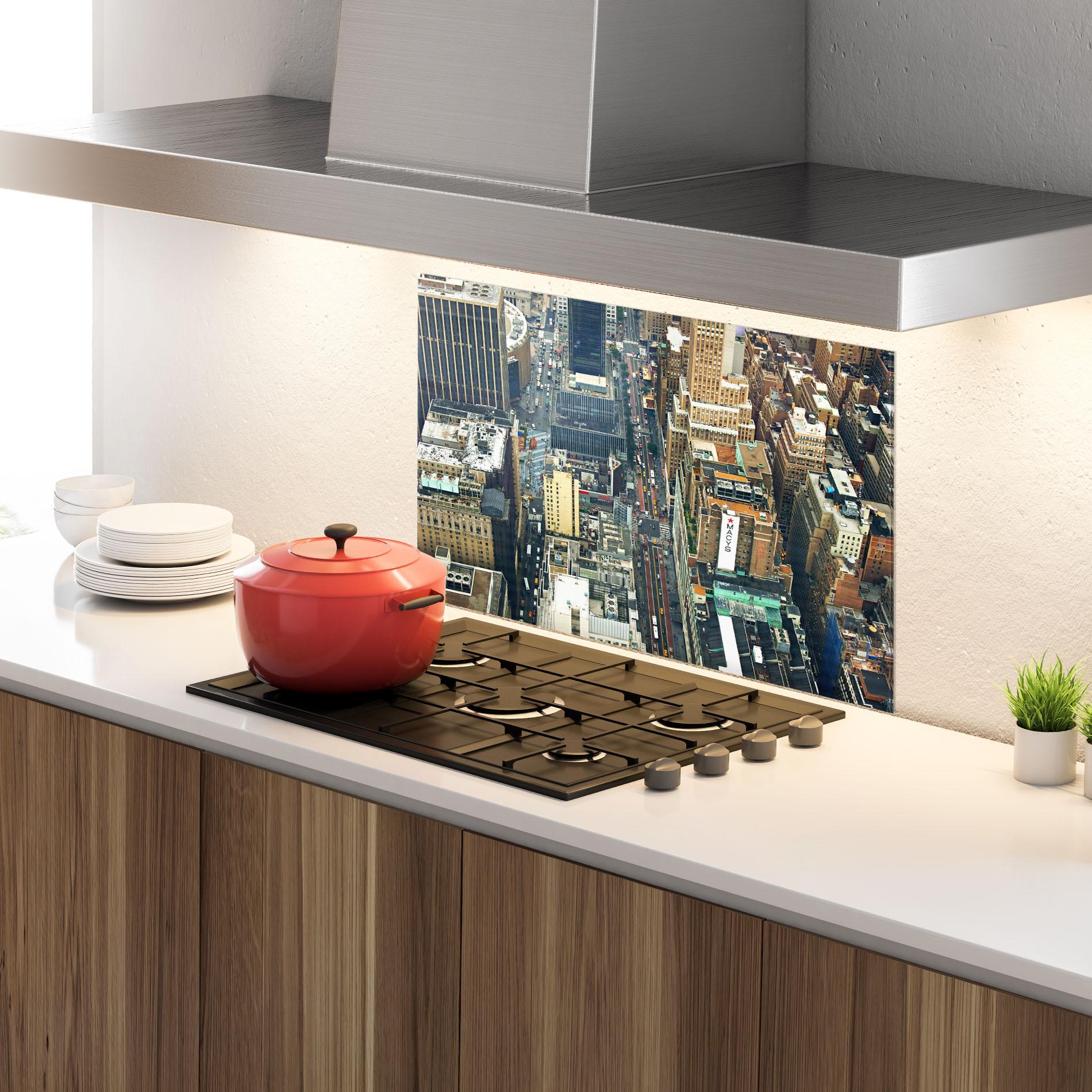 Küchenrückwand Glas Cream Tall Building mockup 4