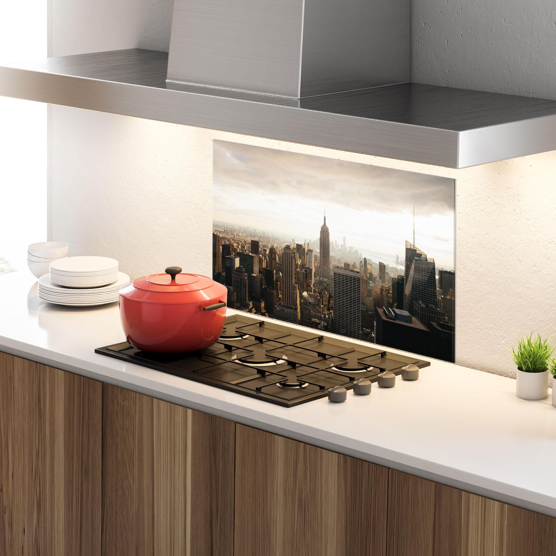 Küchenrückwand Glas Grey Cloud Buildings mockup 4